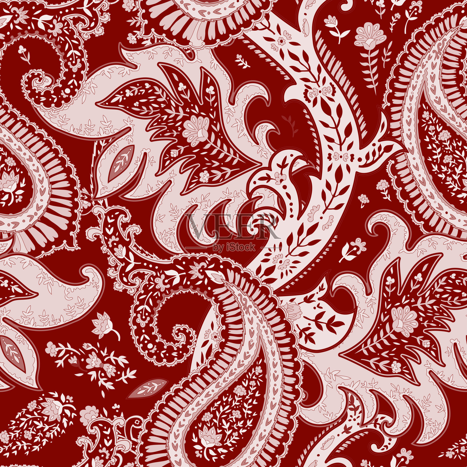 详细的红色佩斯利设计矢量插画图片素材