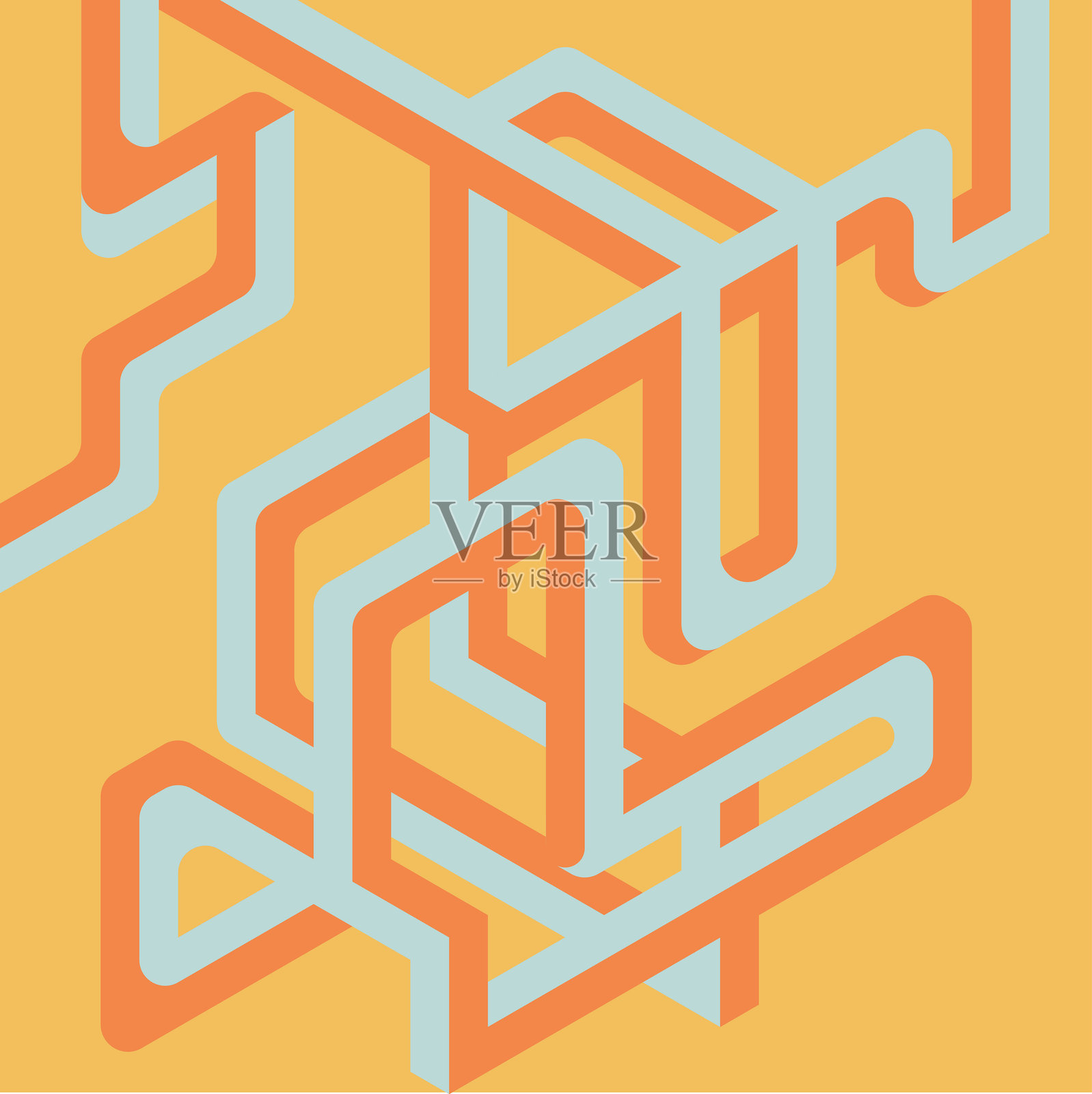 抽象设计等距重叠的橙色和蓝色形状。插画图片素材