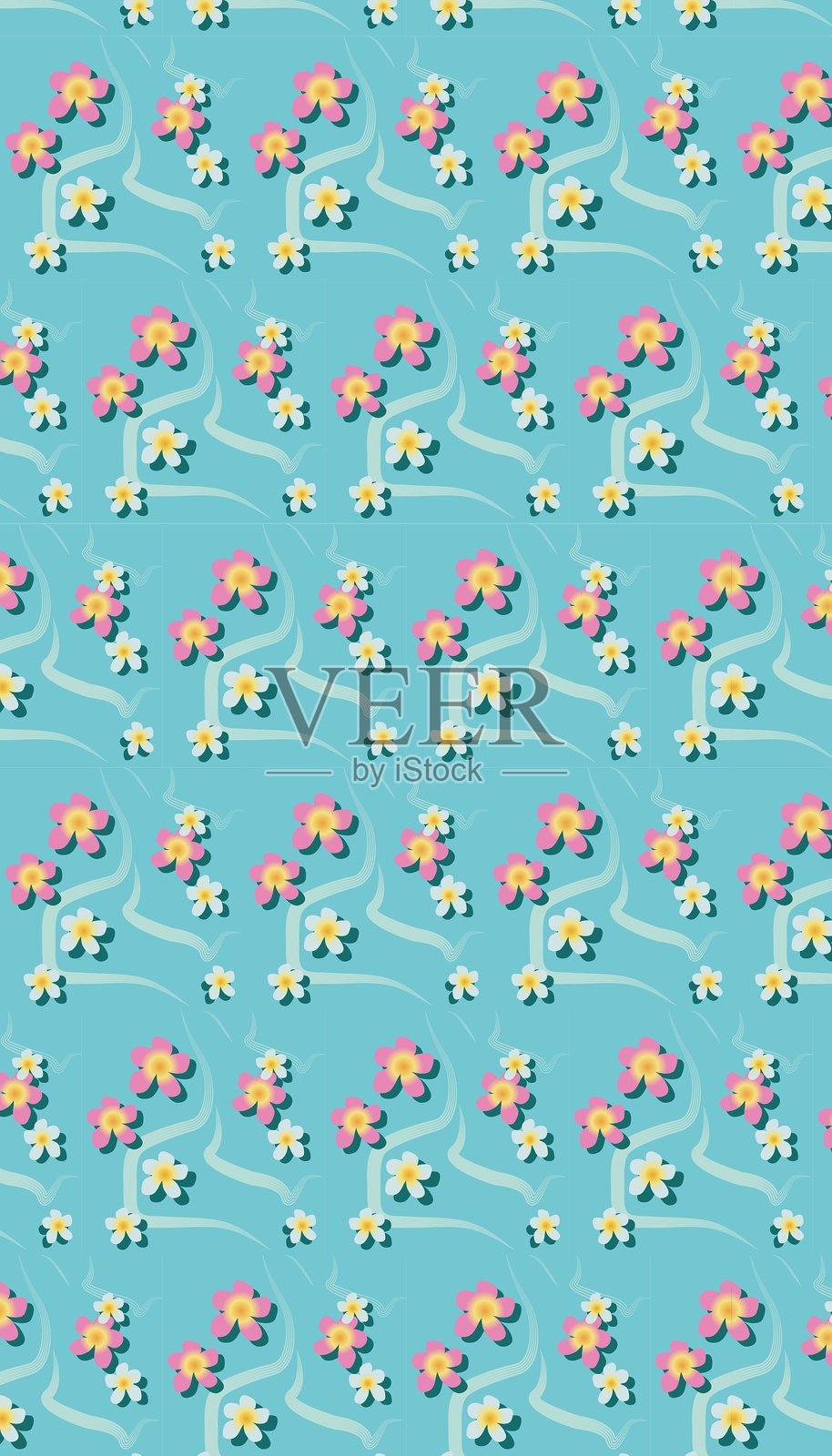 花卉无缝图案与中国芙蓉玫瑰花。库存插图图案,热带图案,花,热带气候,无缝图案插画图片素材