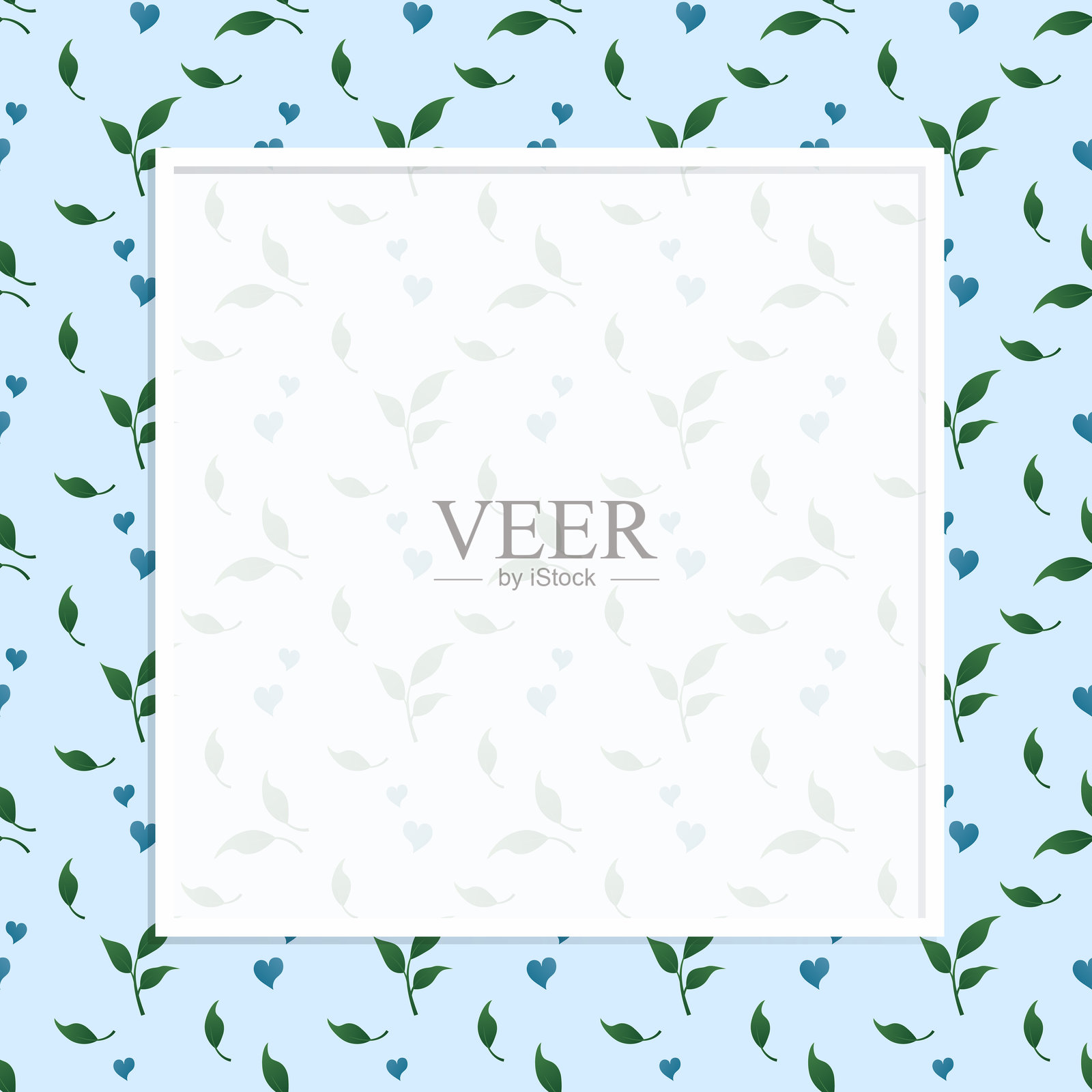 矢量软蓝色叶片框架和海报无缝图案背景图形设计插画图片素材