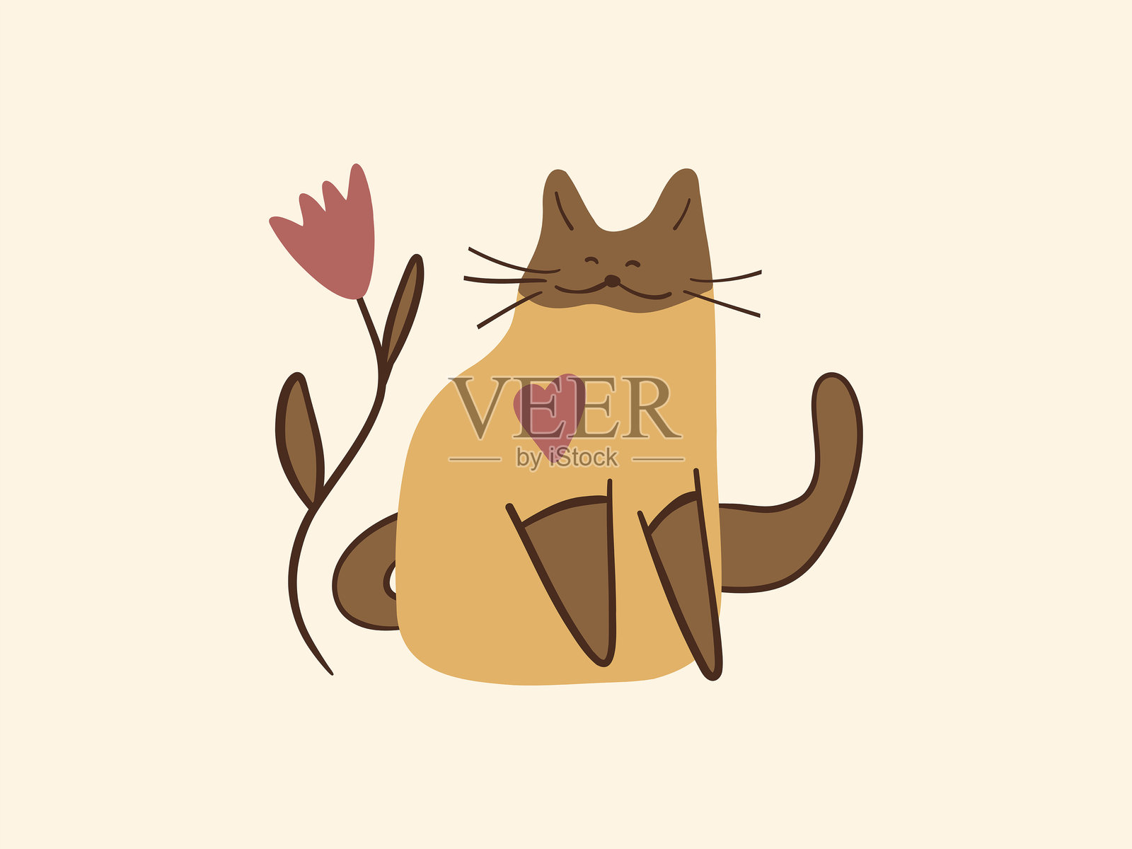 橙色的猫和郁金香插画图片素材