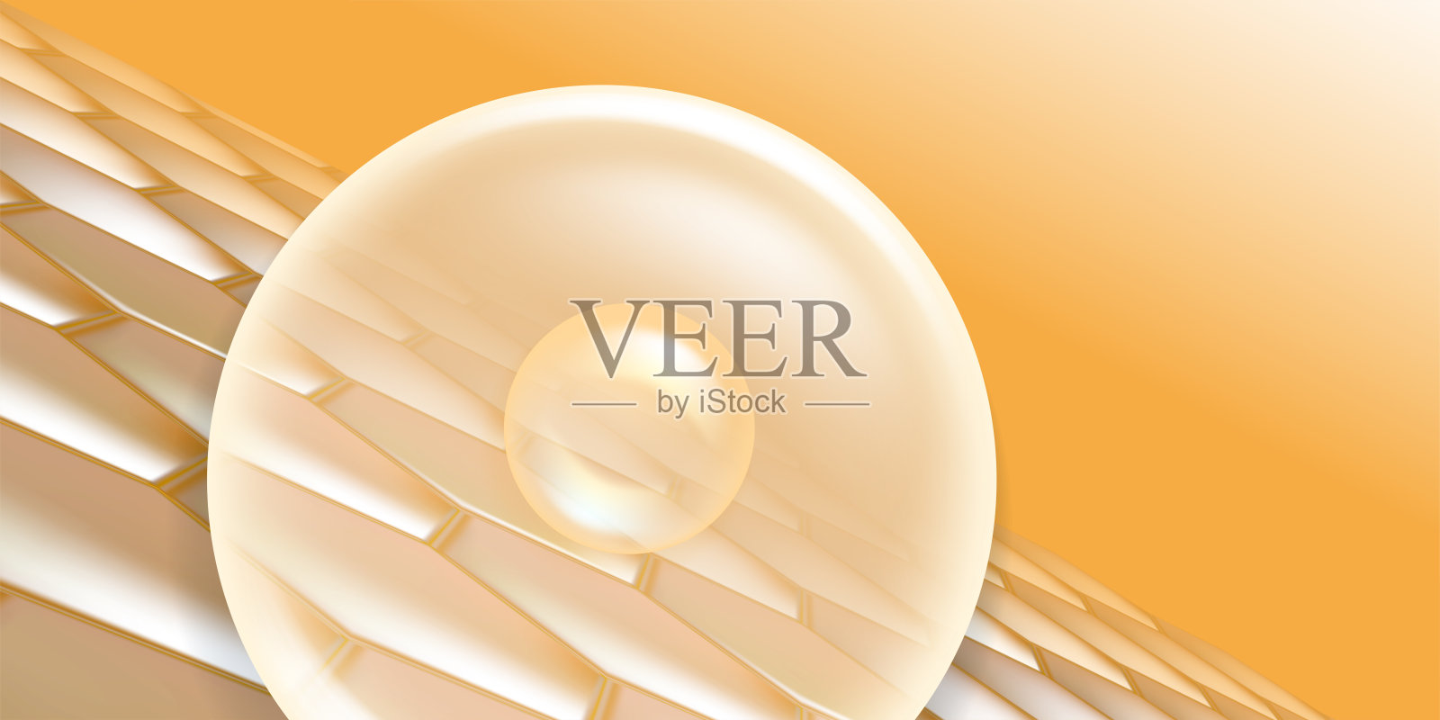 透明质酸和烟酰胺头发和皮肤的解决方案广告,黄金胶原蛋白血清滴入皮肤细胞与化妆品广告背景准备使用,插图矢量。插画图片素材