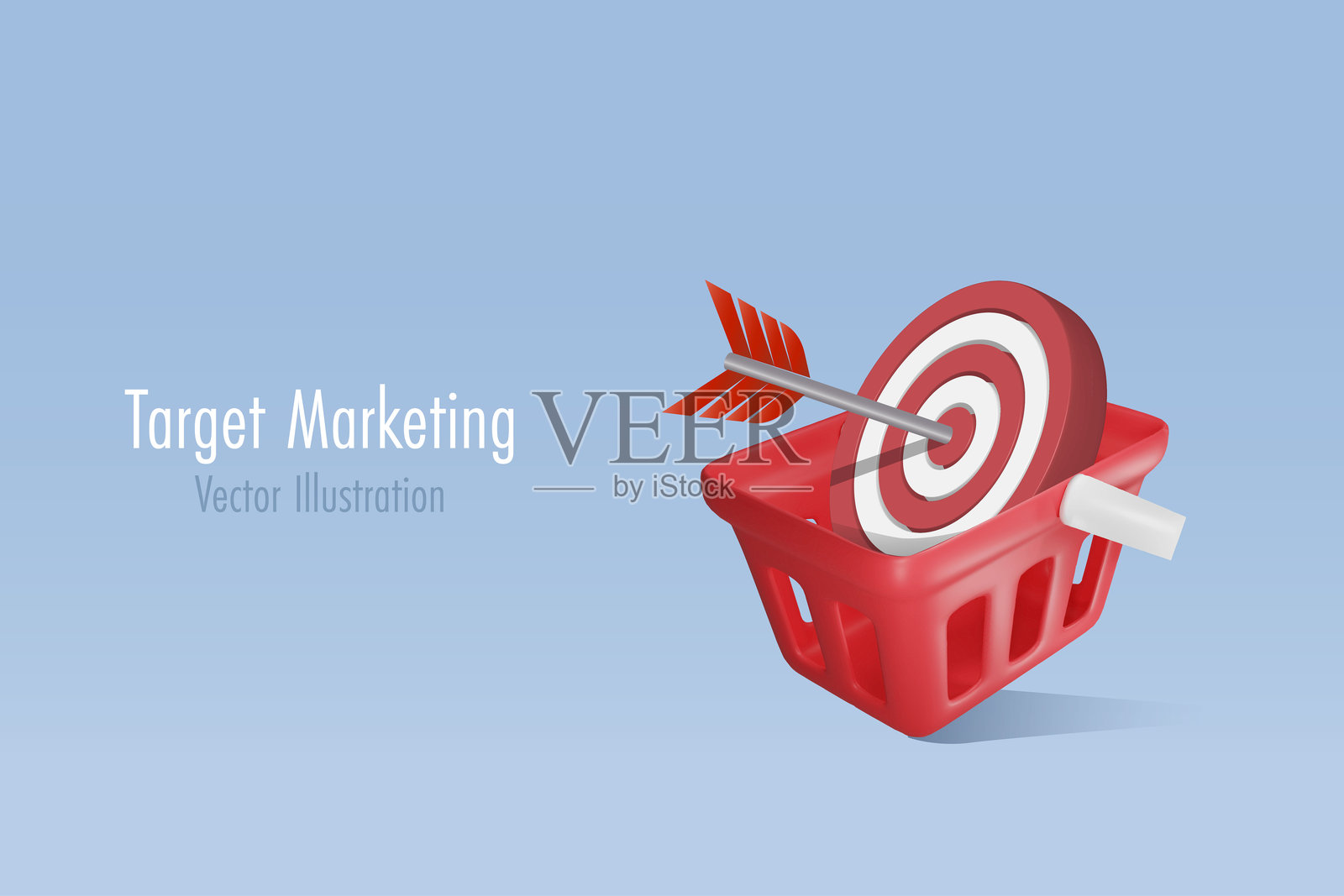 市场目标和定价策略的折扣价格,目标广告和客户调查分析。购物篮里的目标。三维向量。插画图片素材