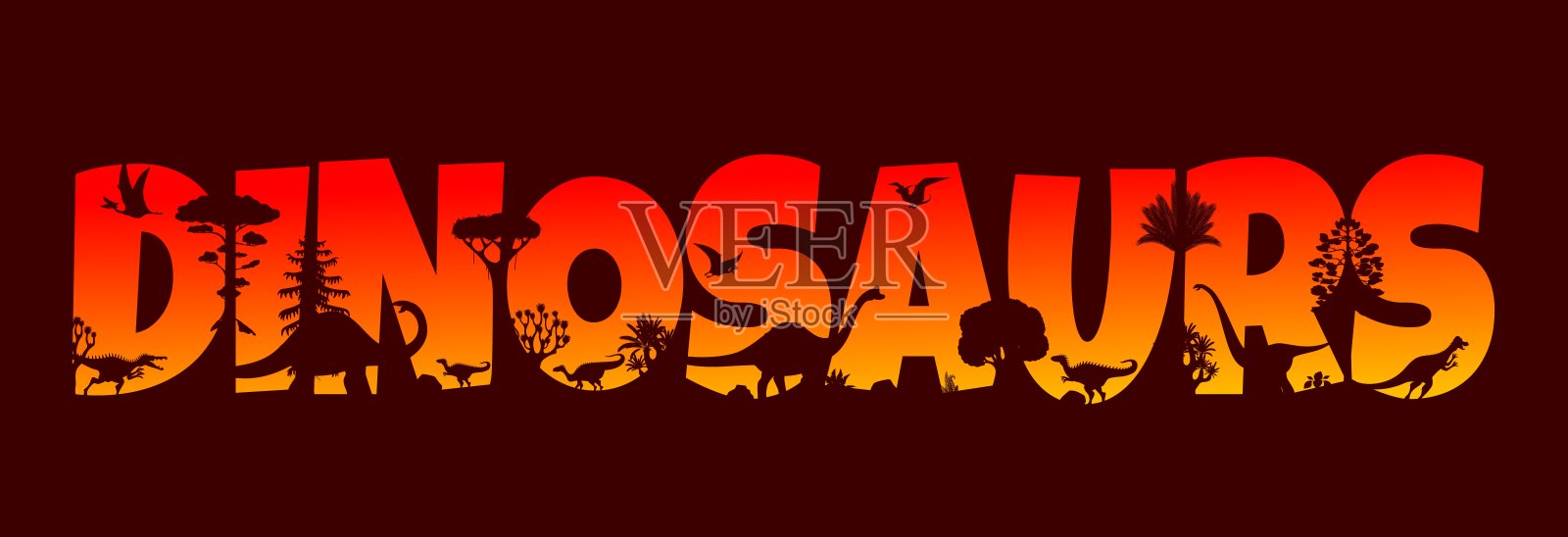 史前恐龙,侏罗纪日落剪影插画图片素材