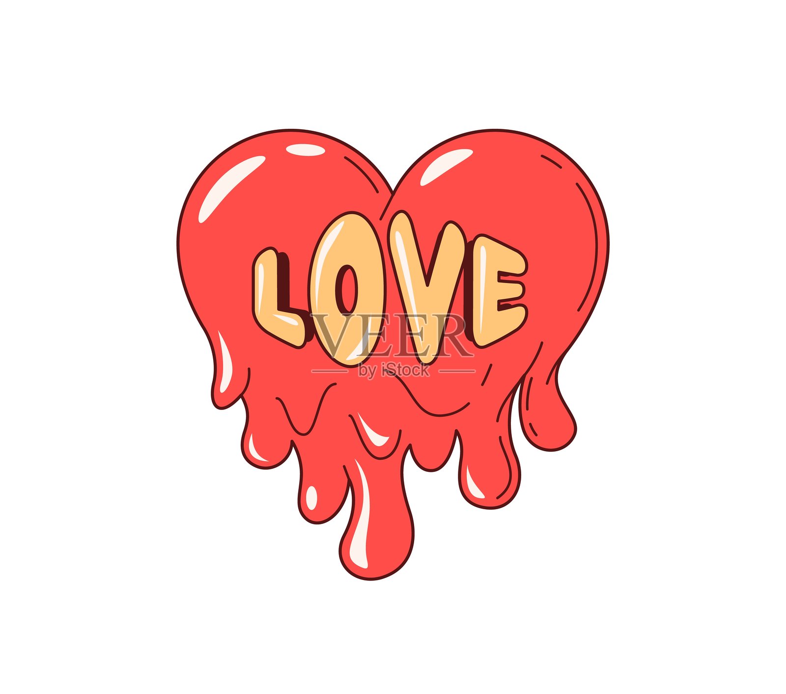 复古的y2k绝妙的爱心。卡通化心插画图片素材