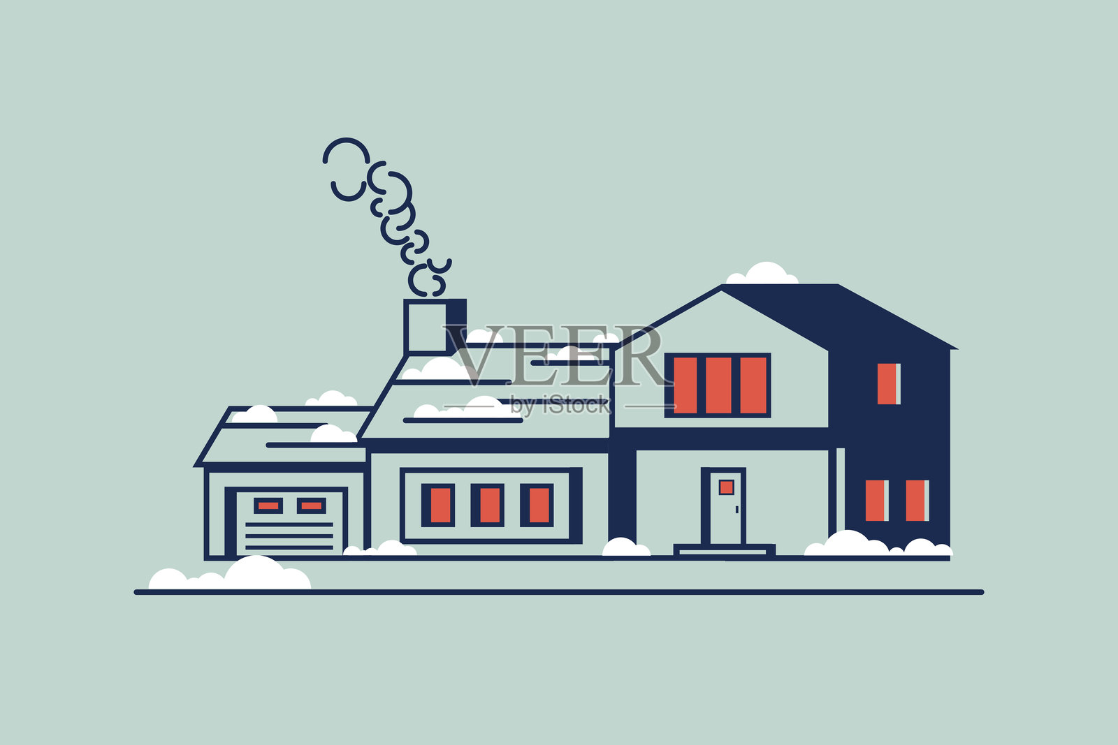 冬天的房子在平面设计风格矢量插图插画图片素材