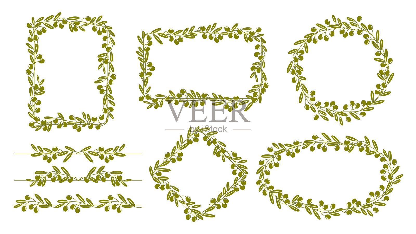橄榄叶框架和边缘,优雅的形状插画图片素材