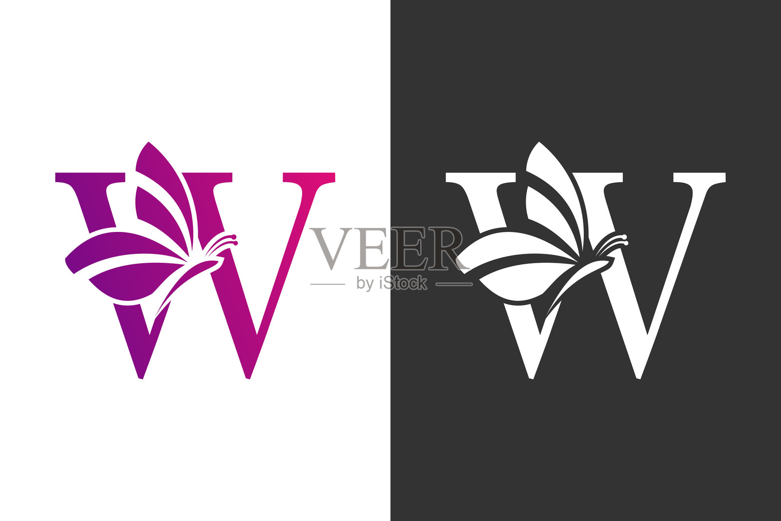 插图蝴蝶标志设计与字母w的概念插画图片素材