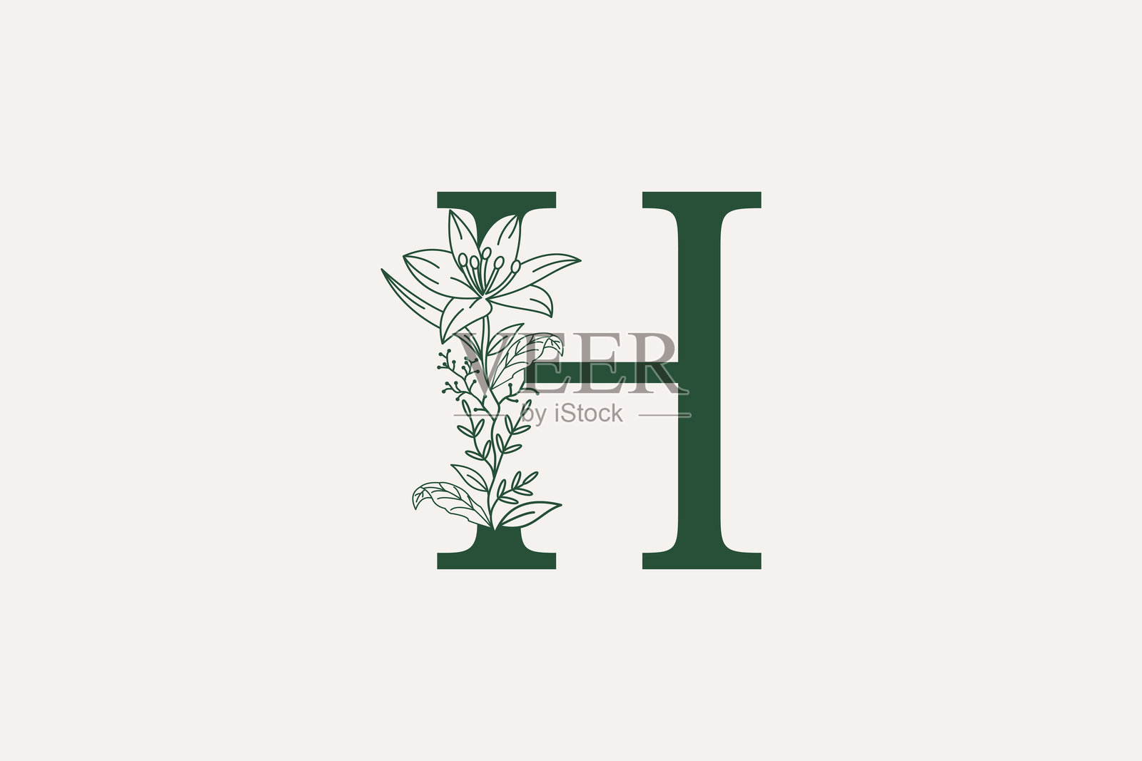 花和植物标志设计与字母h标志的概念插画图片素材