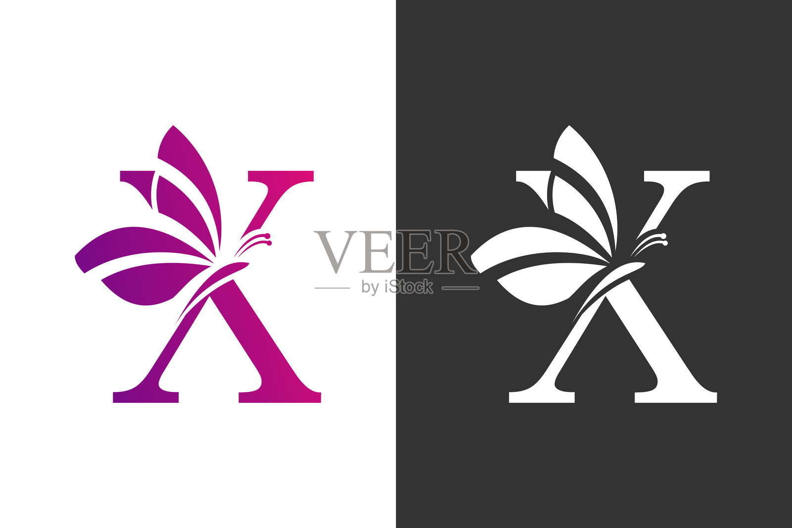 插图蝴蝶标志设计与字母x的概念插画图片素材