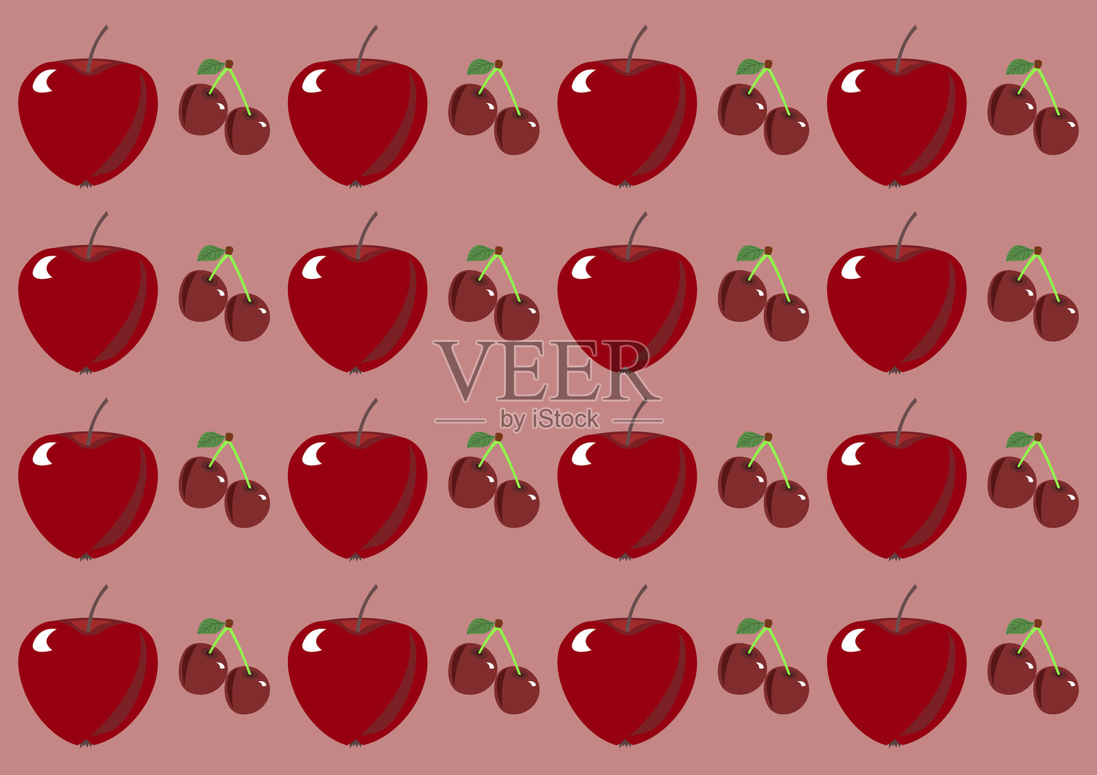 红苹果和樱桃插画图片素材