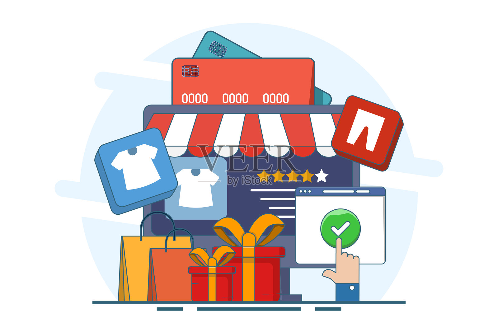 网上购物概念,网上订购,电子商务网站,数字或虚拟市场,从网上服装店购买衣服,电子商务概念,数字支付和网上商店。插图。插画图片素材