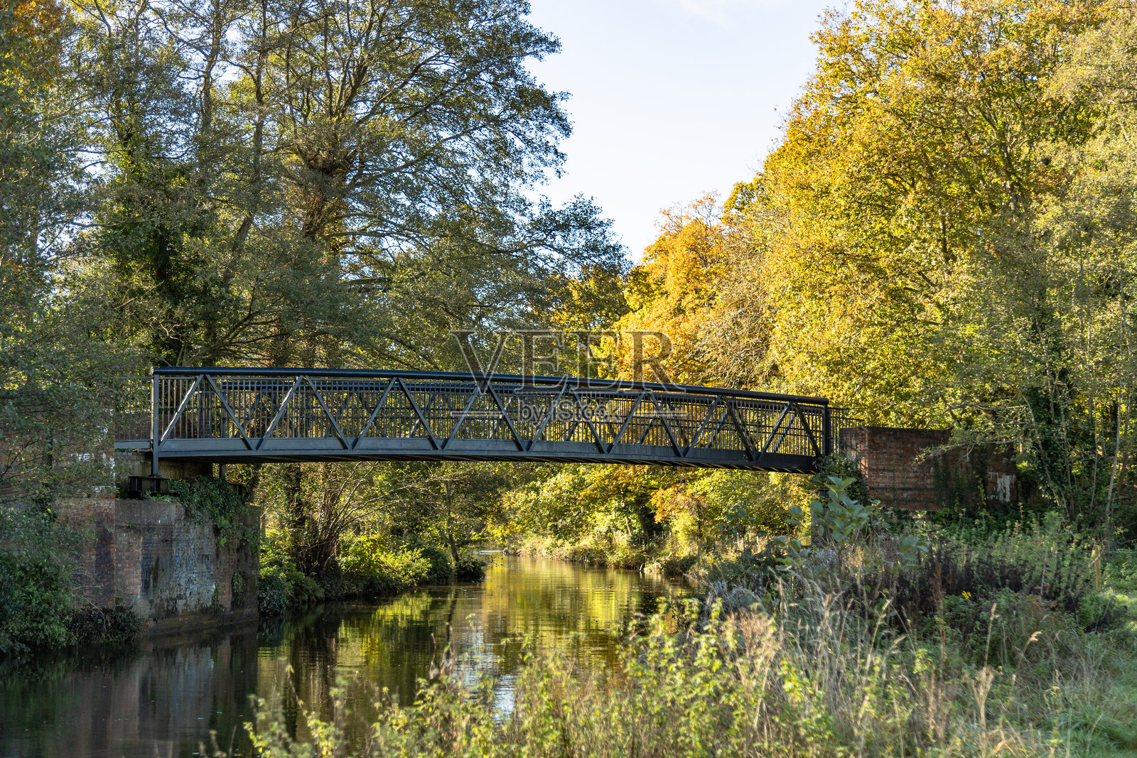 英国萨里郡韦河上的单桥照片摄影图片
