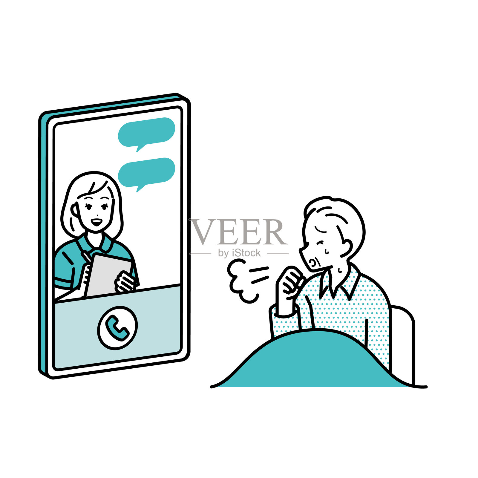 说明在线咨询和诊断到医院,智能手机。插画图片素材