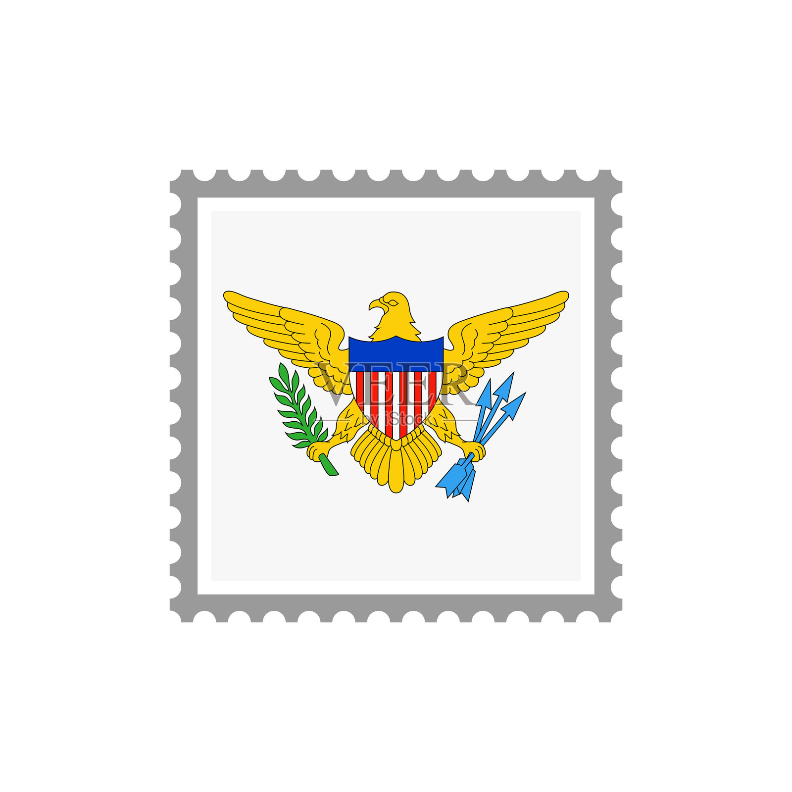 美属维尔京群岛-国旗邮票扁平图标。插画图片素材