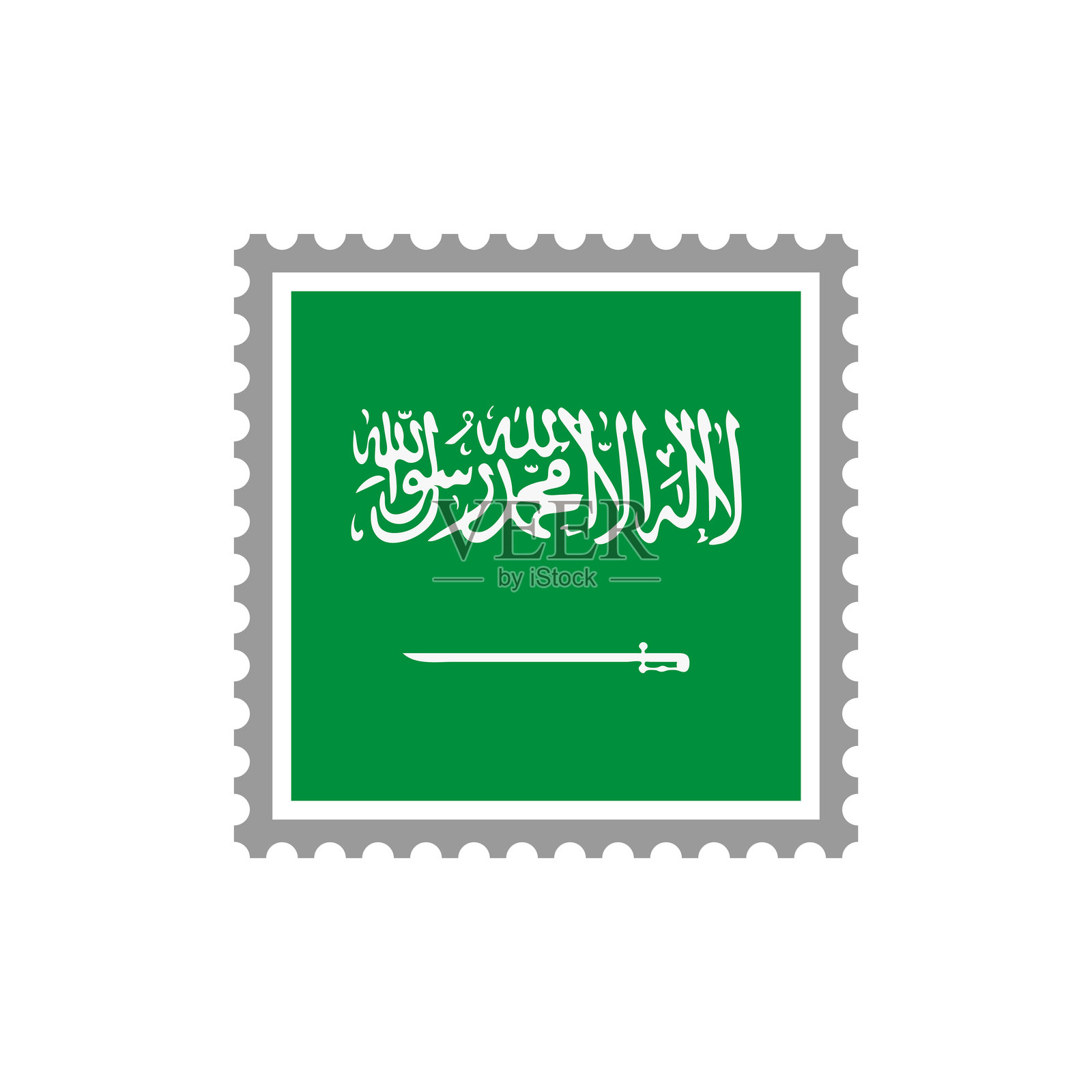沙特阿拉伯-国旗邮票扁平图标。插画图片素材