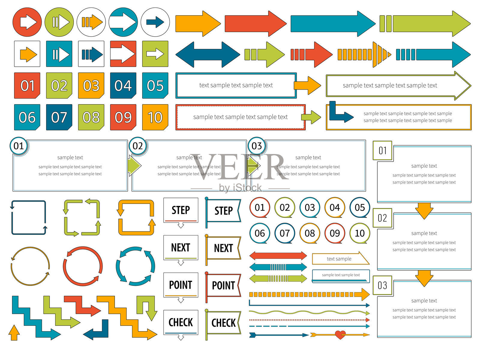 箭头图标框架集设计简单的数字步骤点检查1~10插画图片素材