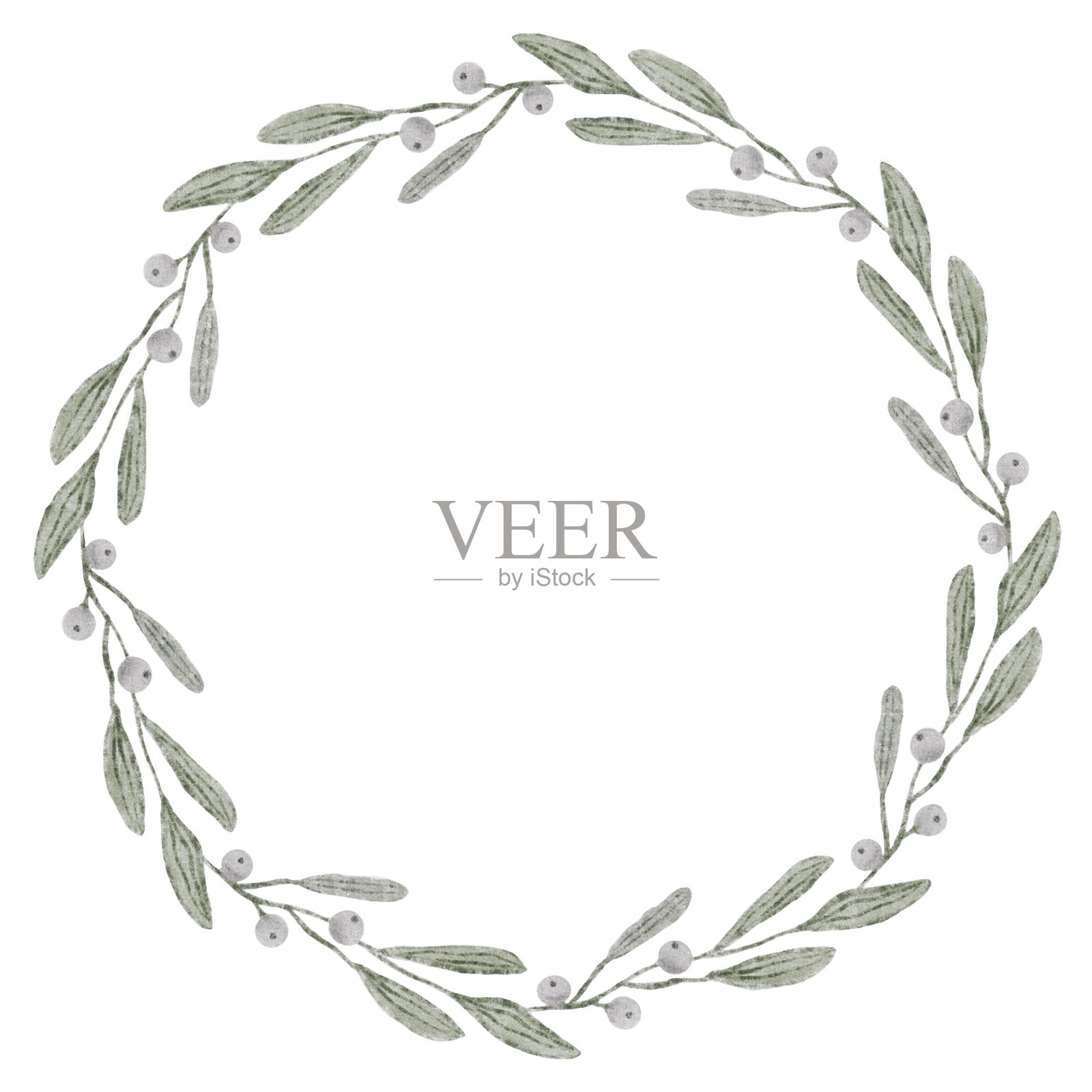 水彩插图一个花环的槲寄生树枝与浆果。照片摄影图片