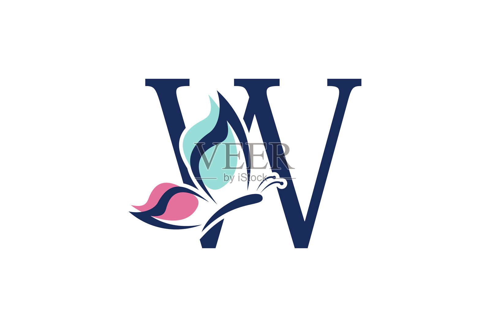 字母w标志设计与蝴蝶插图标志的概念插画图片素材