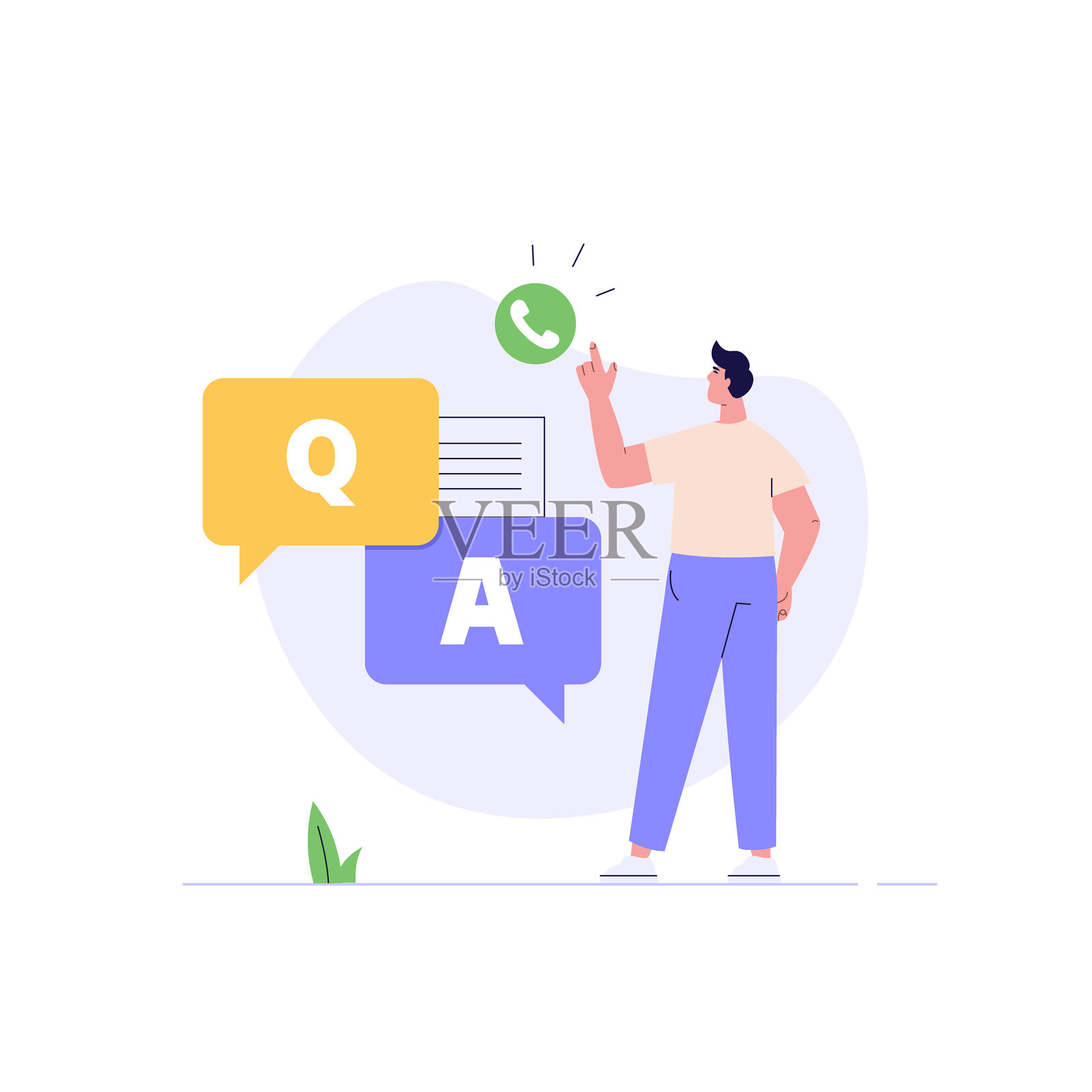 在支持聊天中问问题的人。客户寻找答案。概念客户指导,支持聊天,常见问题,问答。矢量插图平面设计的横幅,登陆页模板插画图片素材