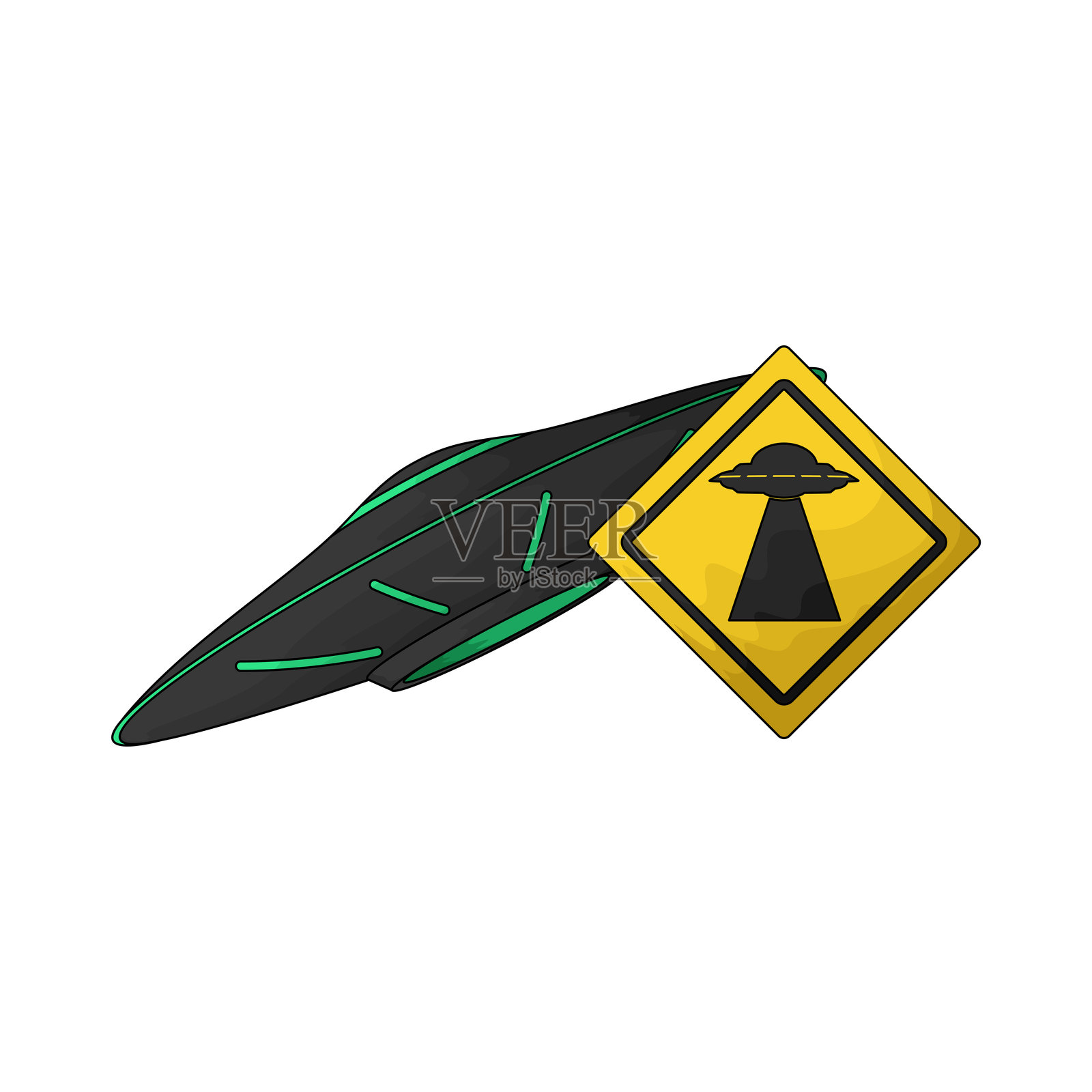 不明飞行物警告标志插画图片素材