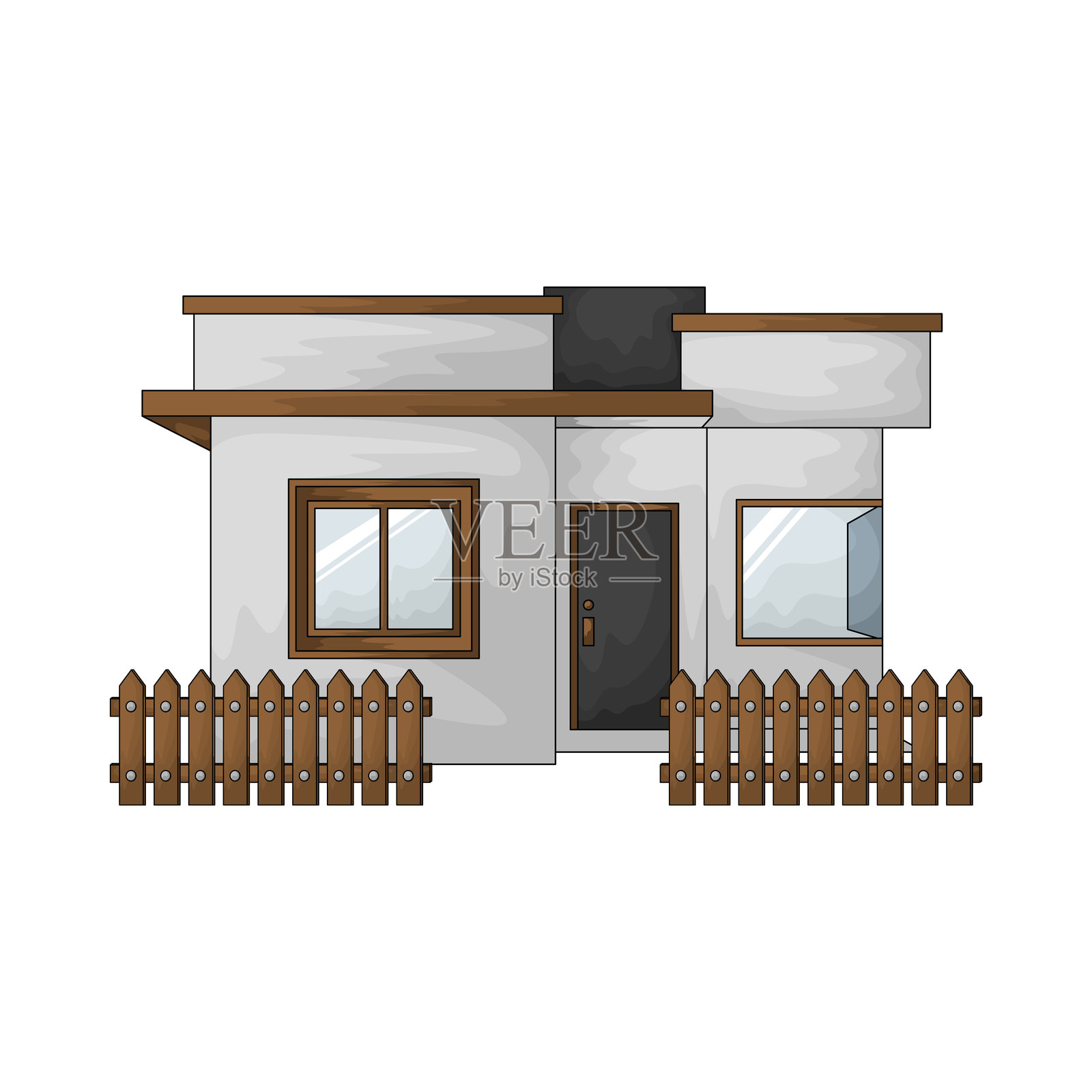 有尖桩篱笆的房子插画图片素材