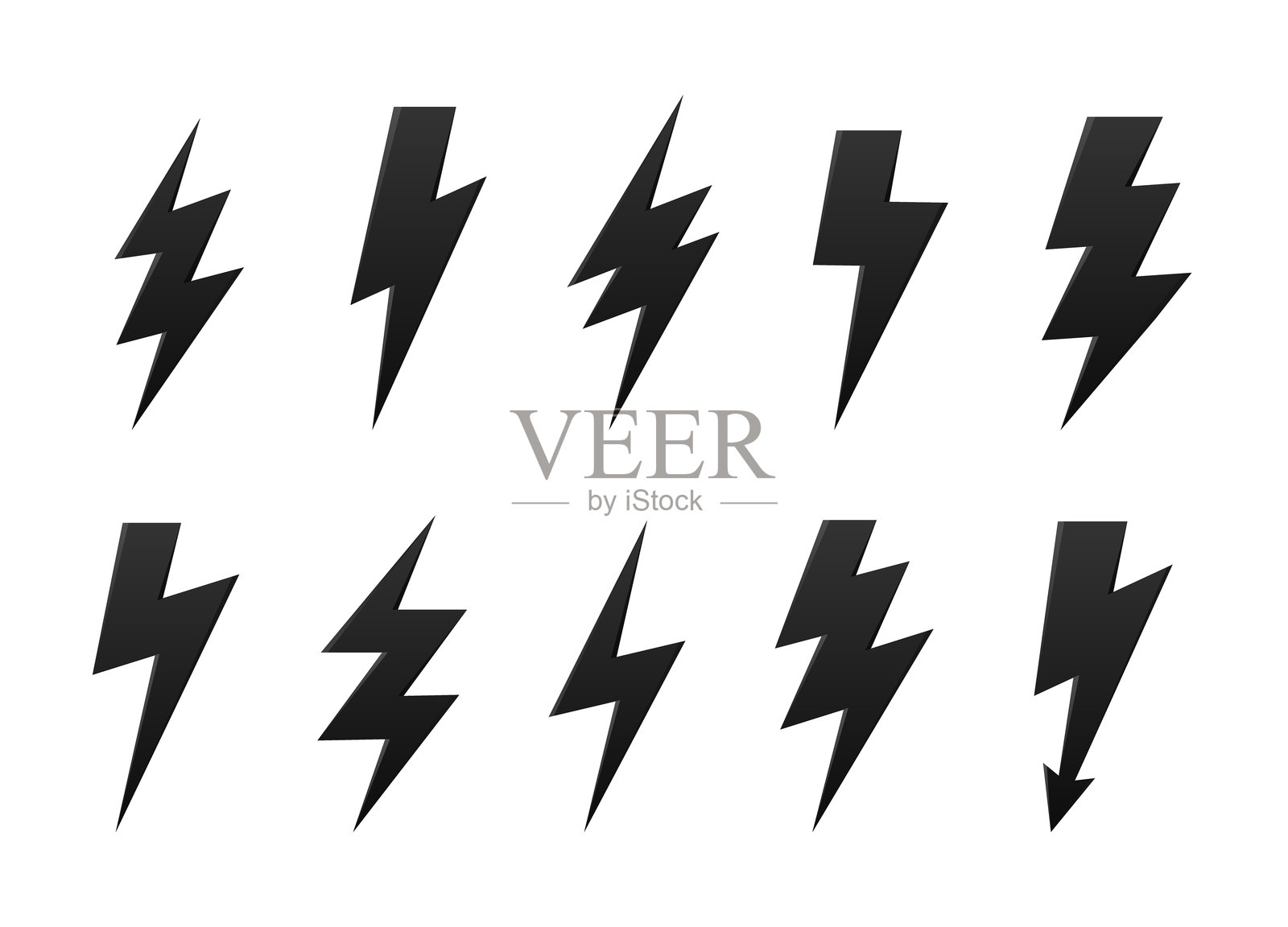 闪电矢量图标。雷电和闪电闪光图标集。插画图片素材