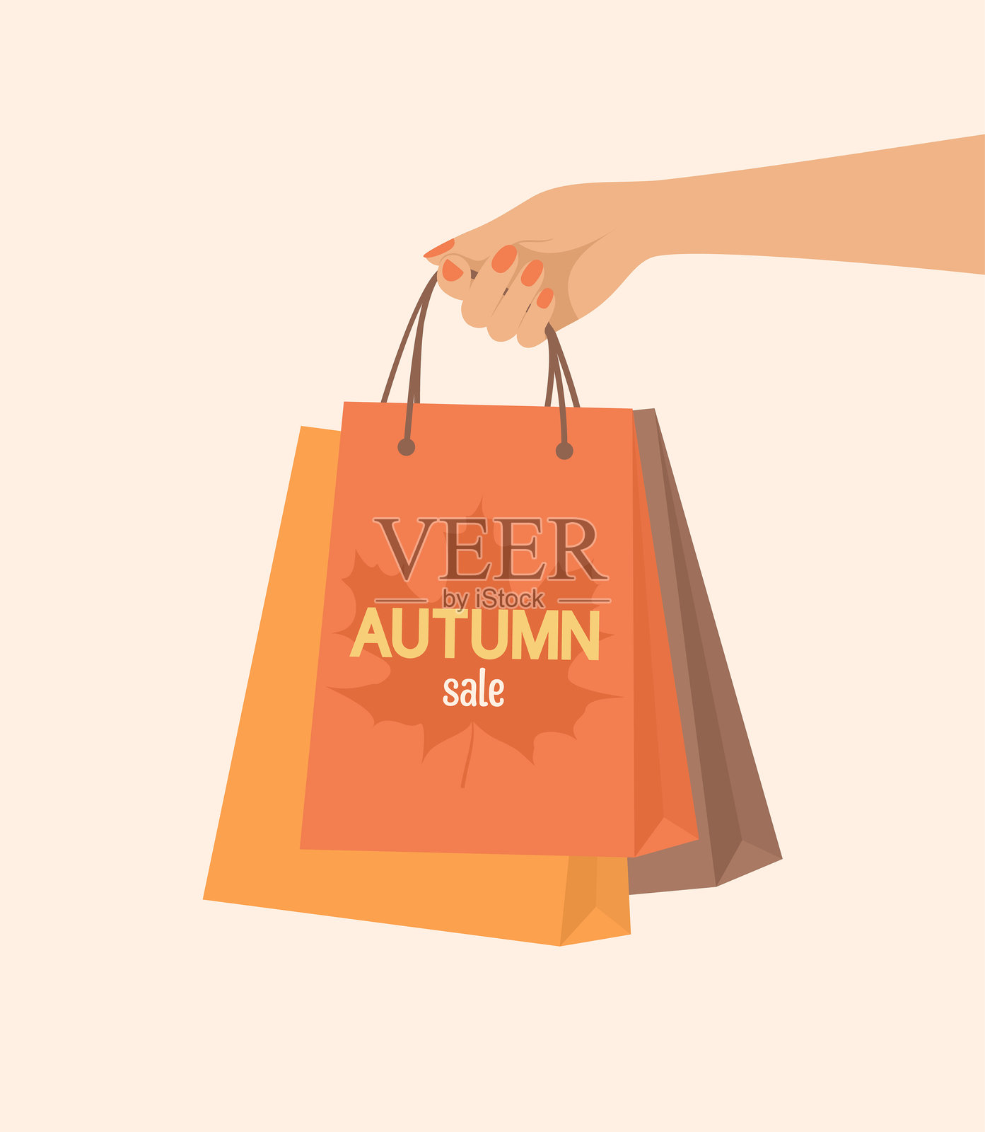 手持购物袋的女性。秋天出售。平面矢量图插画图片素材