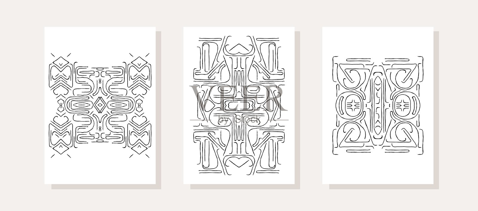 带有抽象对称装饰的海报。线性元素的超现实模式。装饰框。向量模板插画图片素材