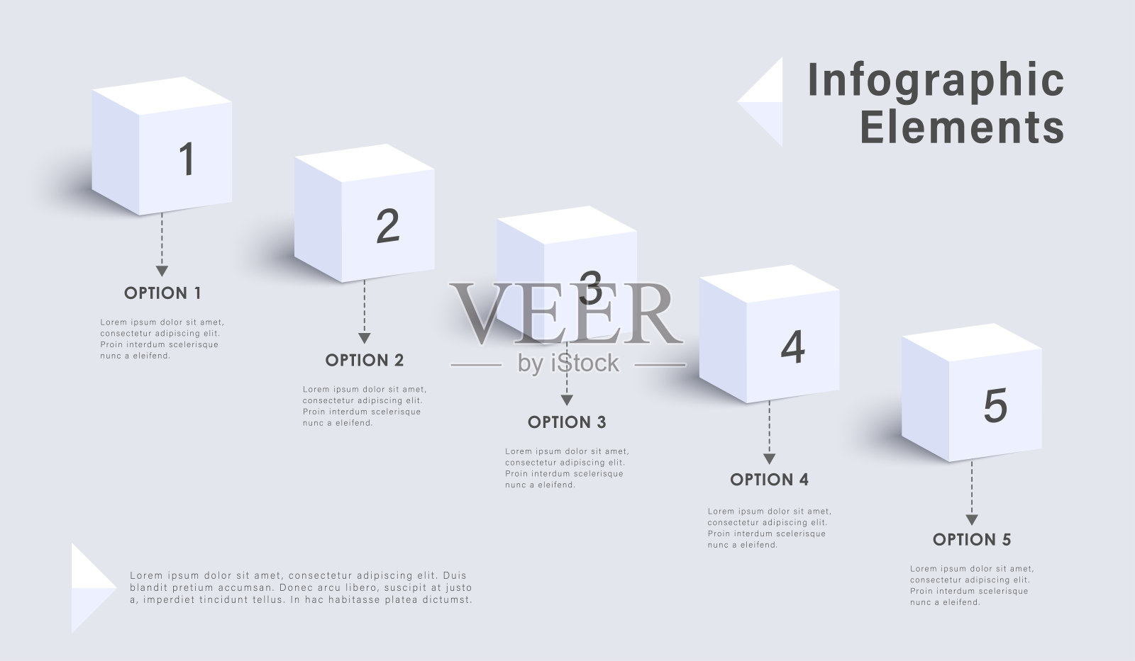 信息图模板和5个选项或步骤。三维白色立方体。工作流布局,图表,横幅,网页设计。矢量图插画图片素材