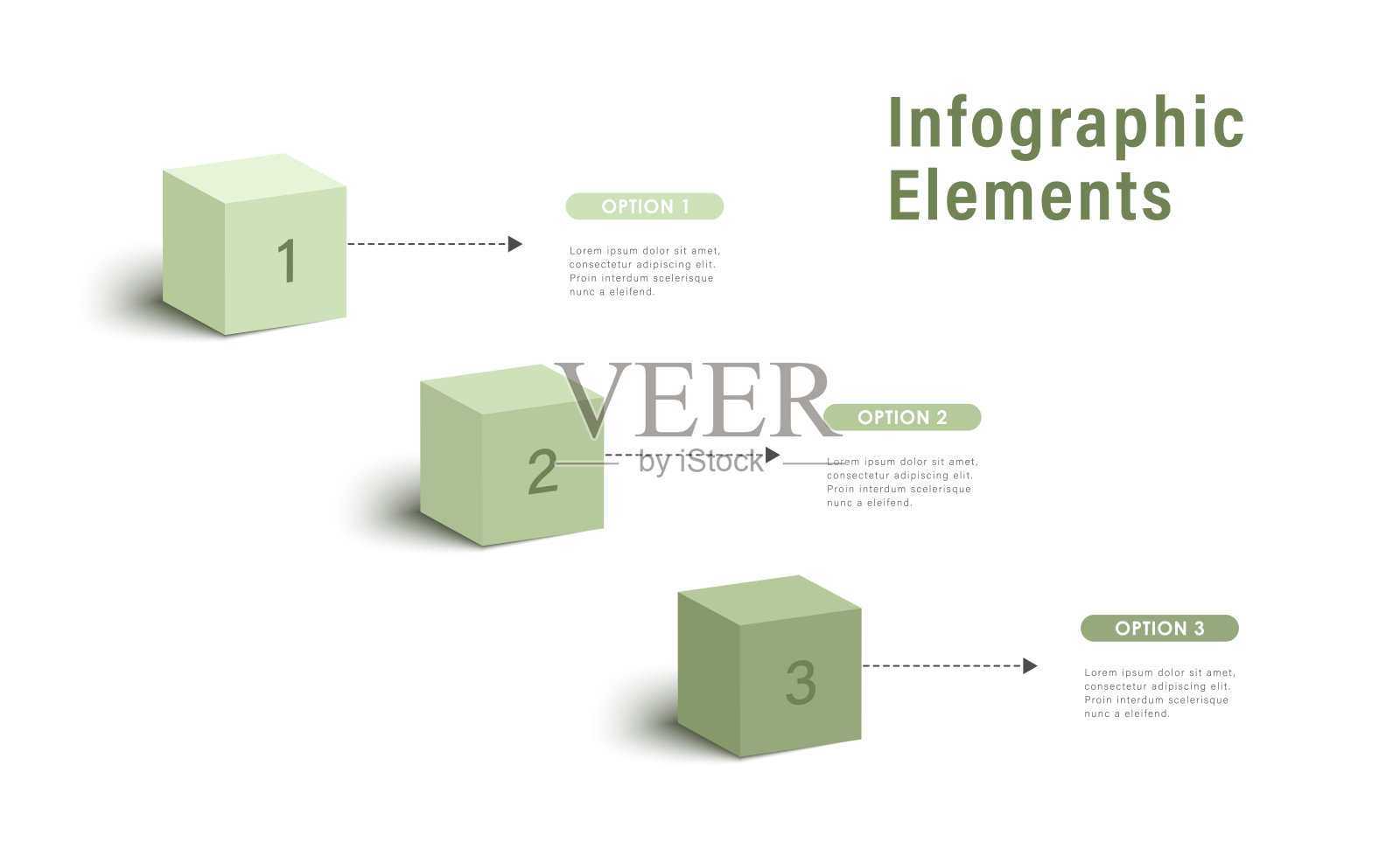 信息图模板和3个选项或步骤。三维绿色立方体。工作流布局,图表,横幅,网页设计。矢量图插画图片素材