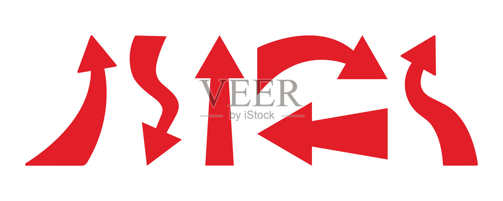 设置红色箭头。粗体,极简的箭头指示方向和运动。简单的指针箭头黑色轮廓。插画图片素材