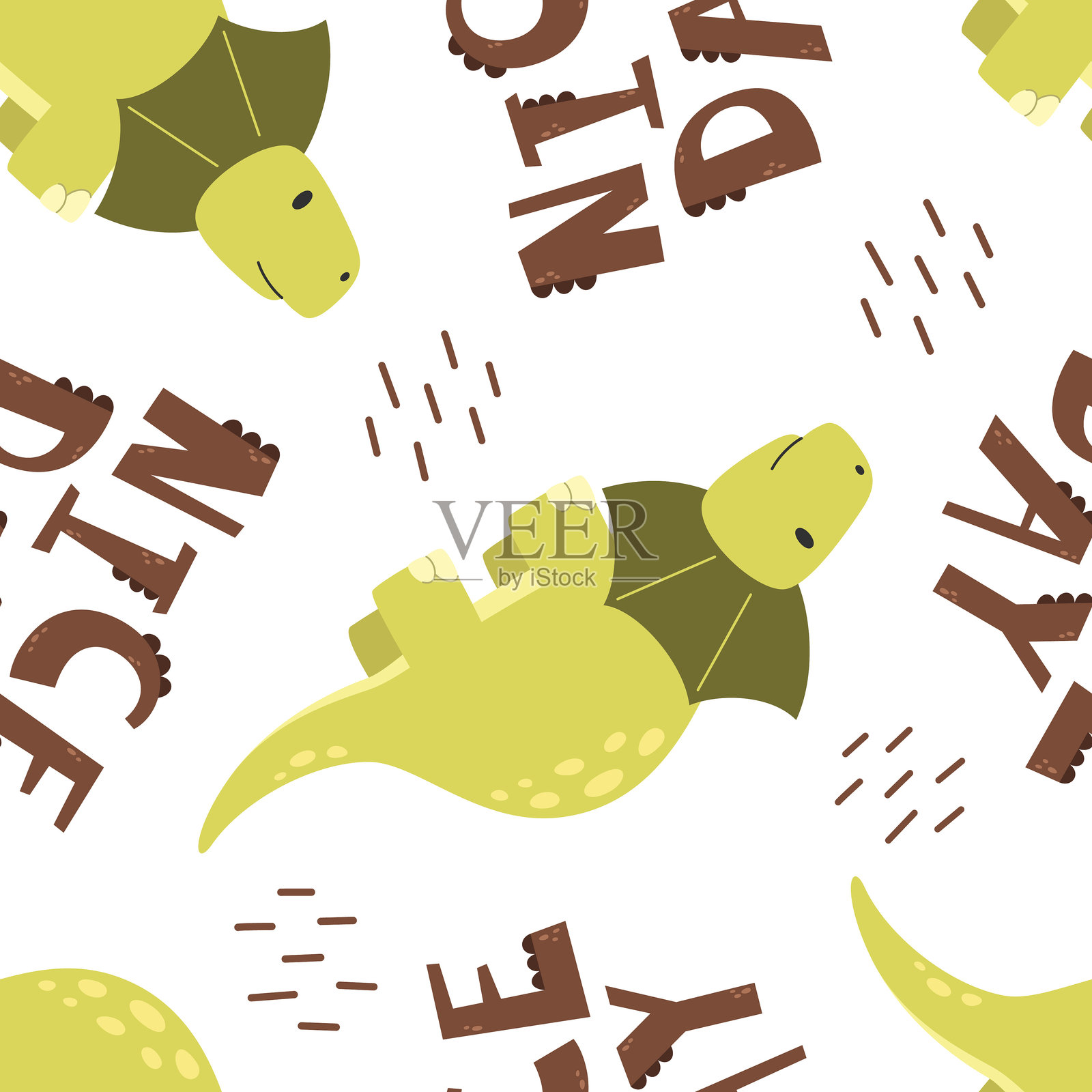 可爱的矢量幼稚的无缝图案与三角龙插画图片素材