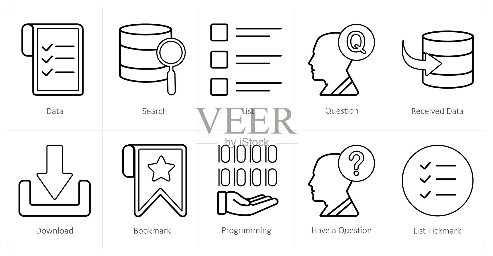 一组10个混合图标作为数据,搜索,列表,问题插画图片素材