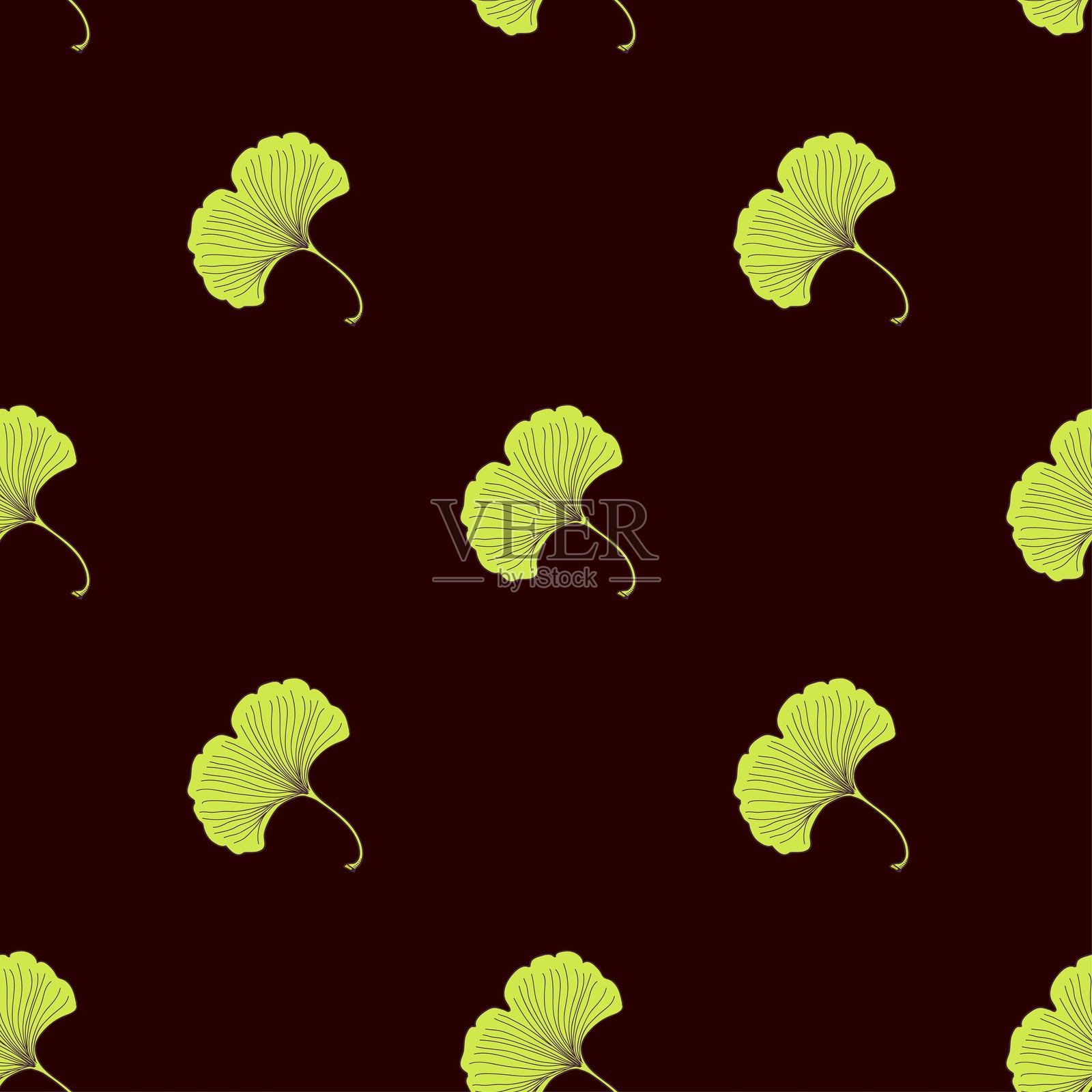 无缝图案与银杏花。亚洲风格复古质感。矢量插图。插画图片素材