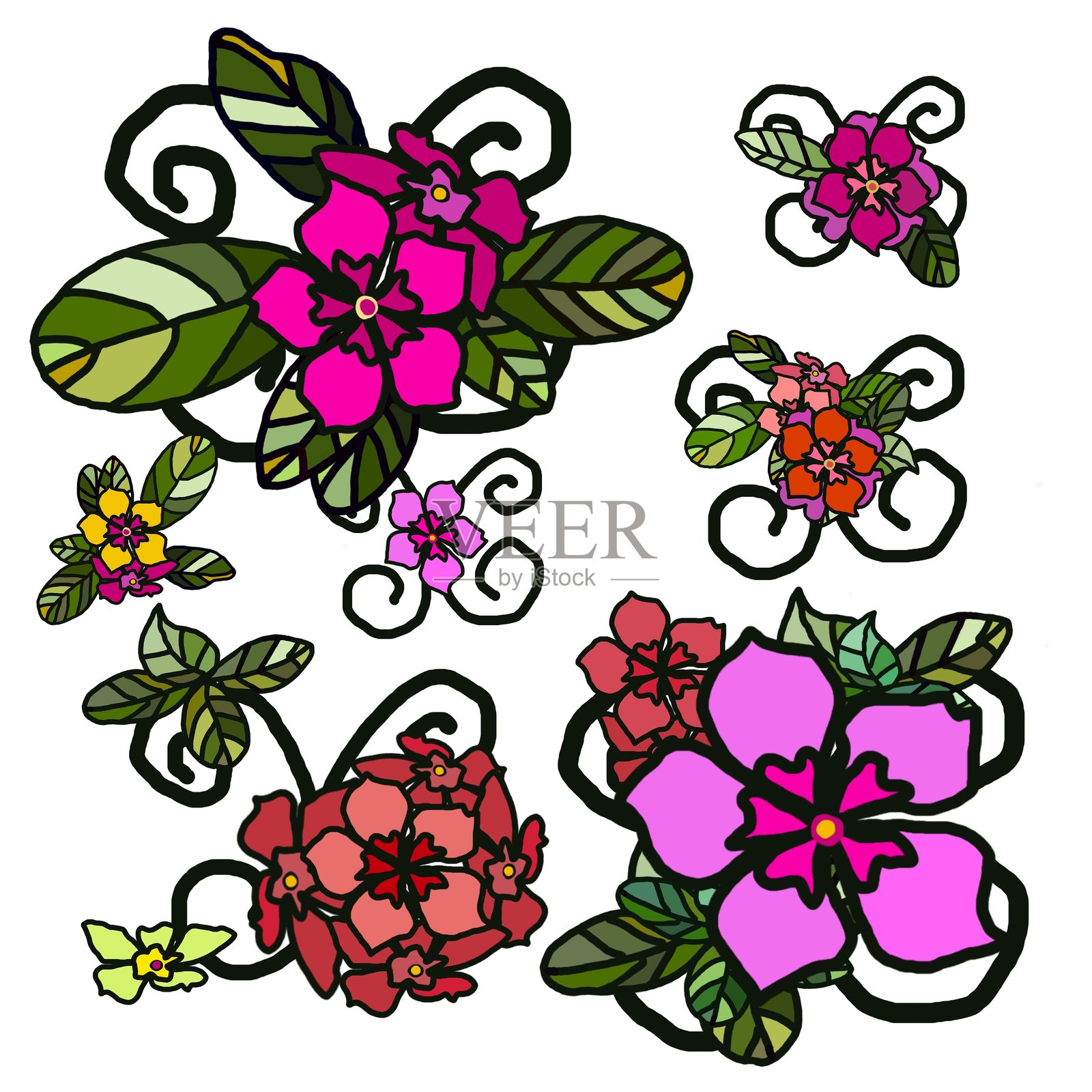 复古风格花卉图案插画图片素材