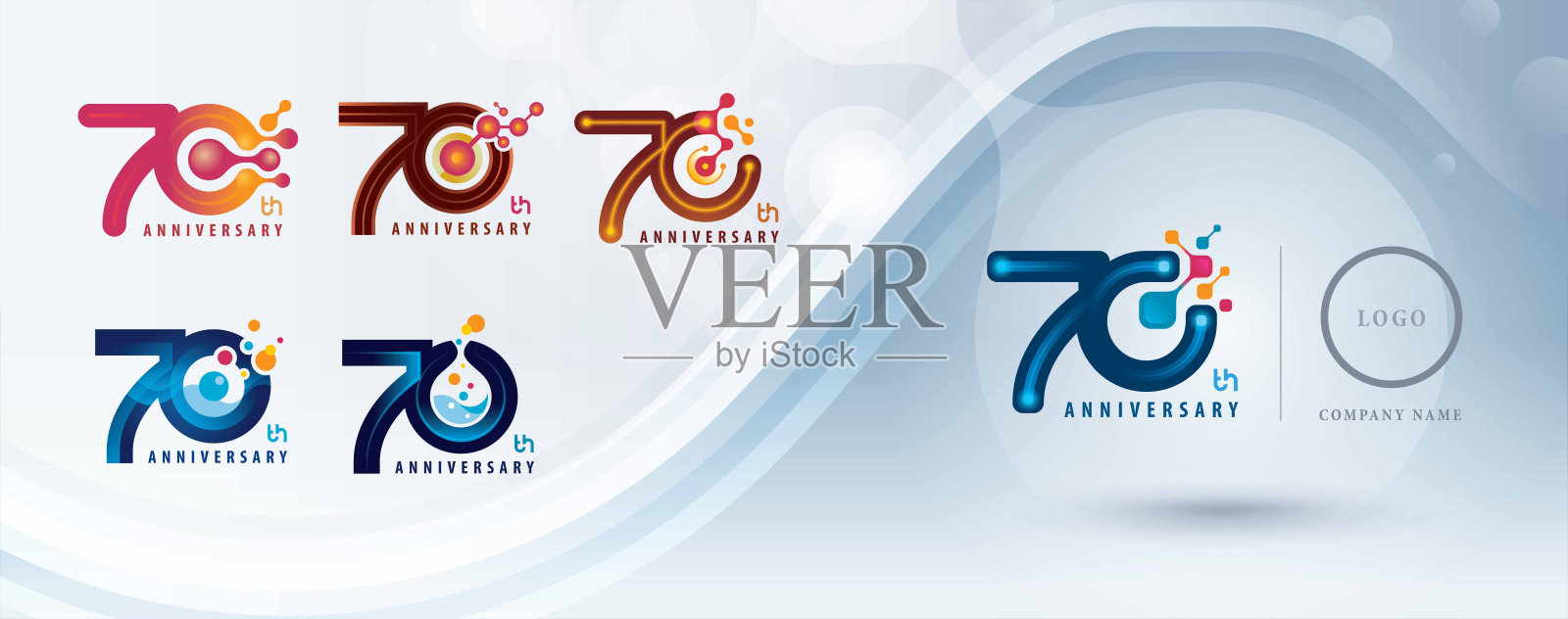 70周年纪念标志设计,70周年庆祝标志,抽象分子结构连接。化学科学插画图片素材