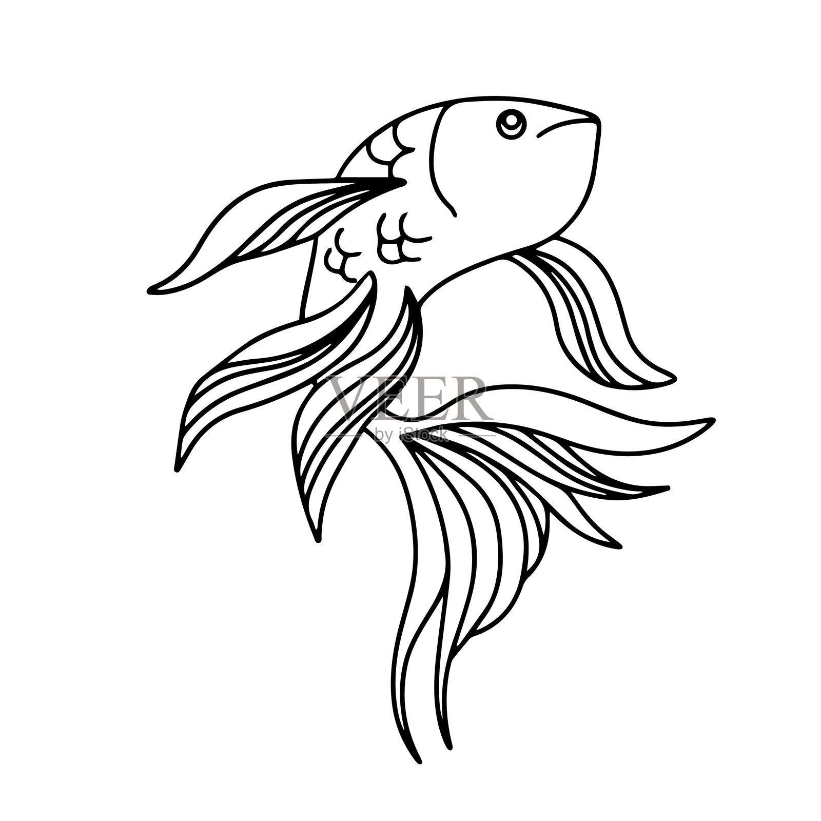 矢量绘制的鱼。金鱼的轮廓插图。涂鸦着色。设计元素的标志,卡片,邀请,菜单,包装,海报插画图片素材