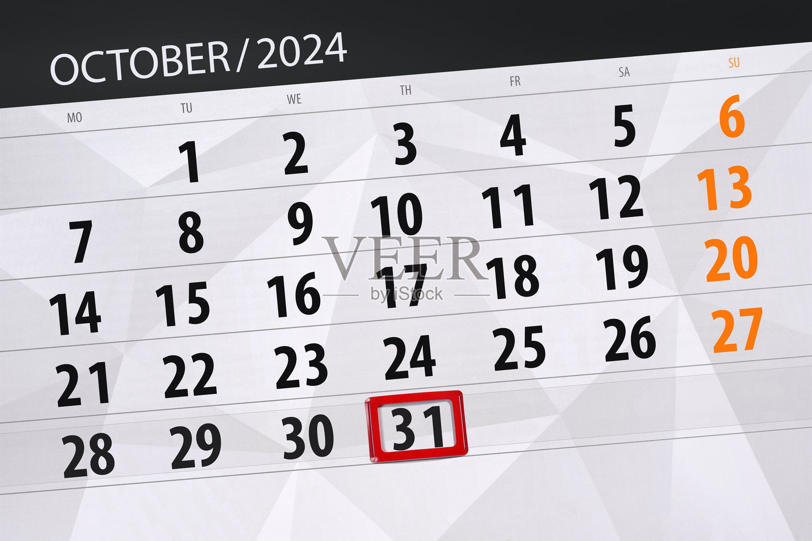 日历2024,截止日期,日期,月,页,组织者,日期,10月,星期四,31号插画图片素材