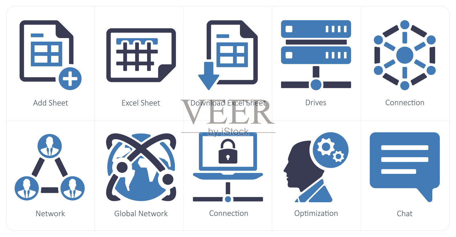 一套10个混合图标添加表,excel表,下载excel表插画图片素材