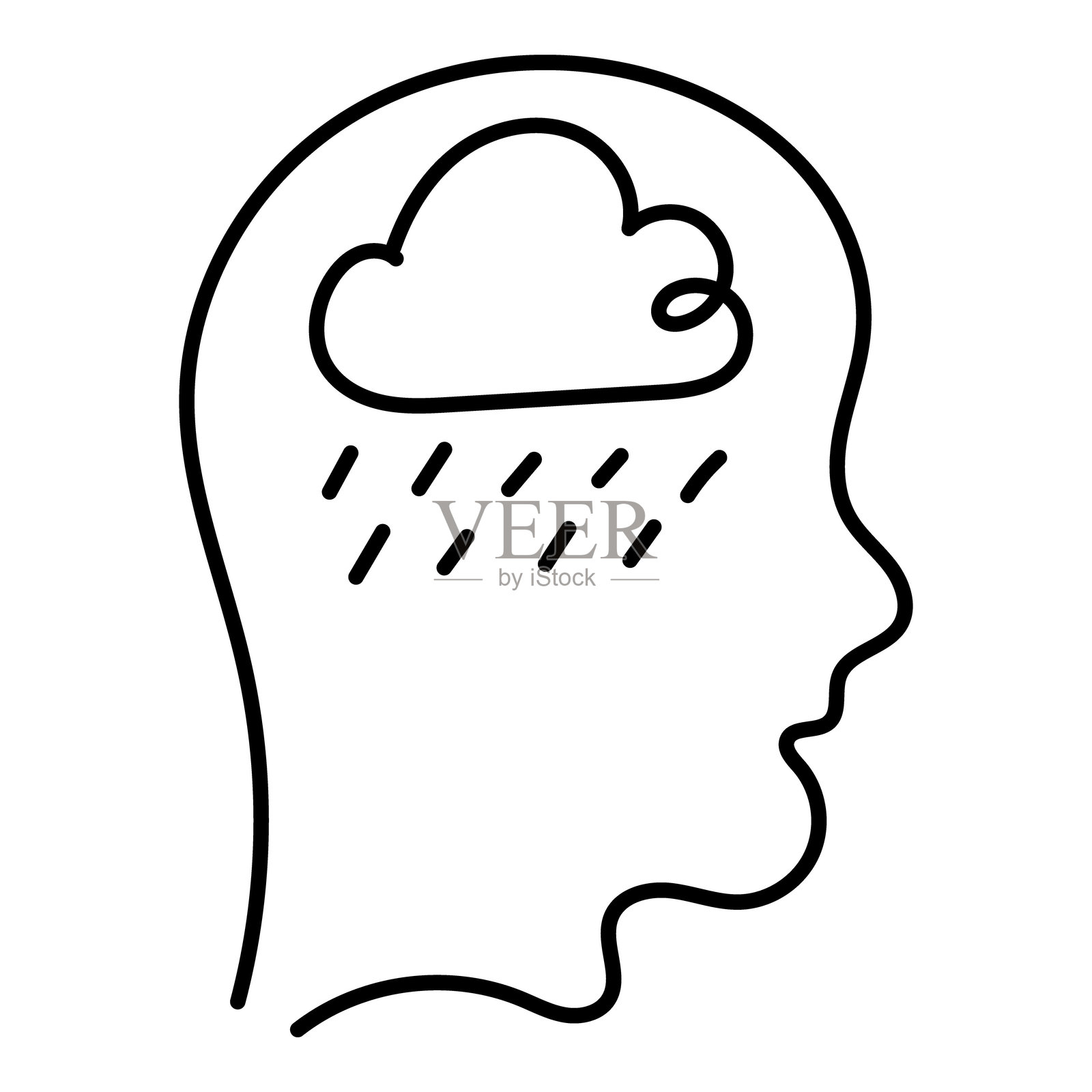 抑郁症单线图标设计:心理健康、情绪障碍、心理治疗矢量图标,描边和颜色可编辑插画图片素材