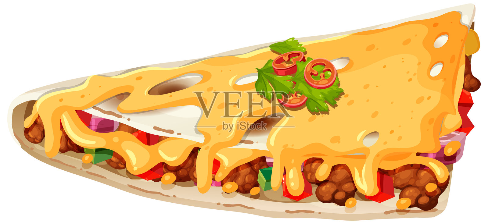 美味的玉米饼配上融化的奶酪和配料插画图片素材