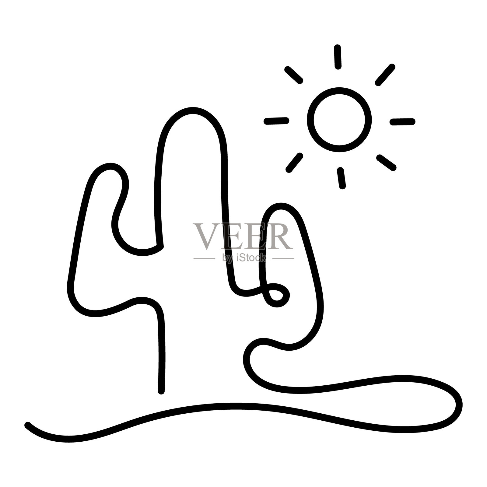 气候变化对干旱区单线图标设计的影响。代表荒漠化、缺水、环境退化、全球变暖。矢量图标与可编辑的笔触和颜色。插画图片素材