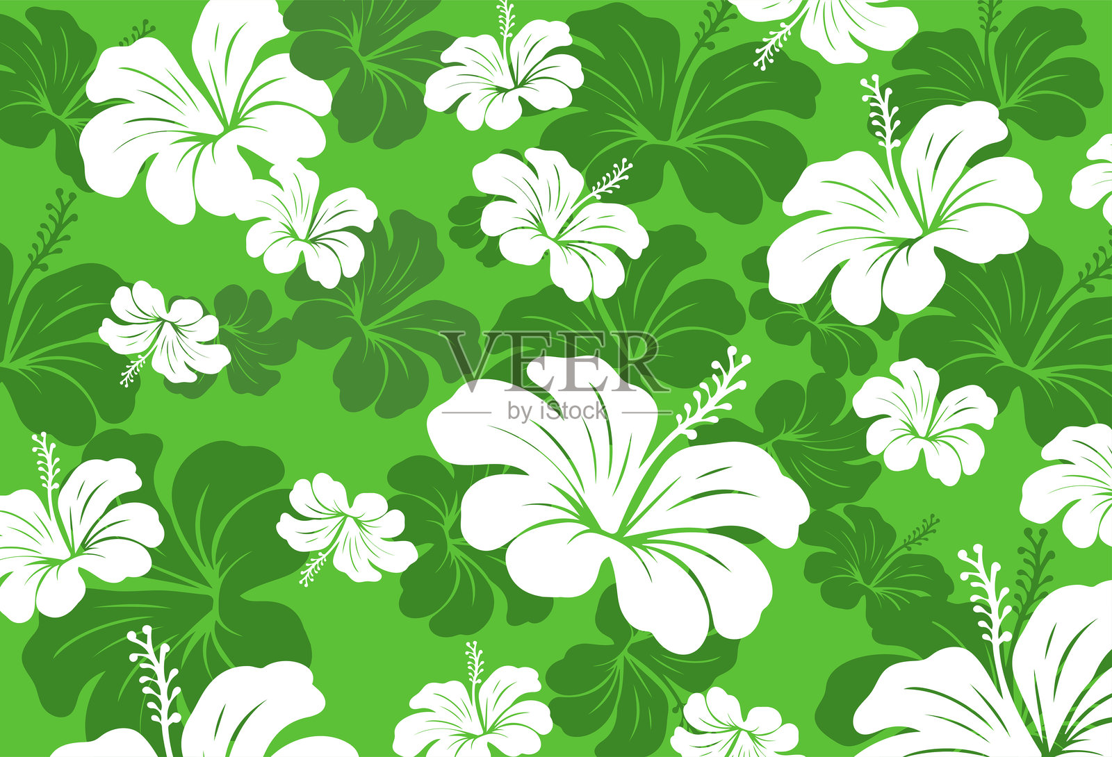 芙蓉花图案。夏威夷无缝图案。热带花叶。夏威夷阿罗哈衬衫。面料、纺织品、墙纸、服装设计。花的背景。矢量图插画图片素材