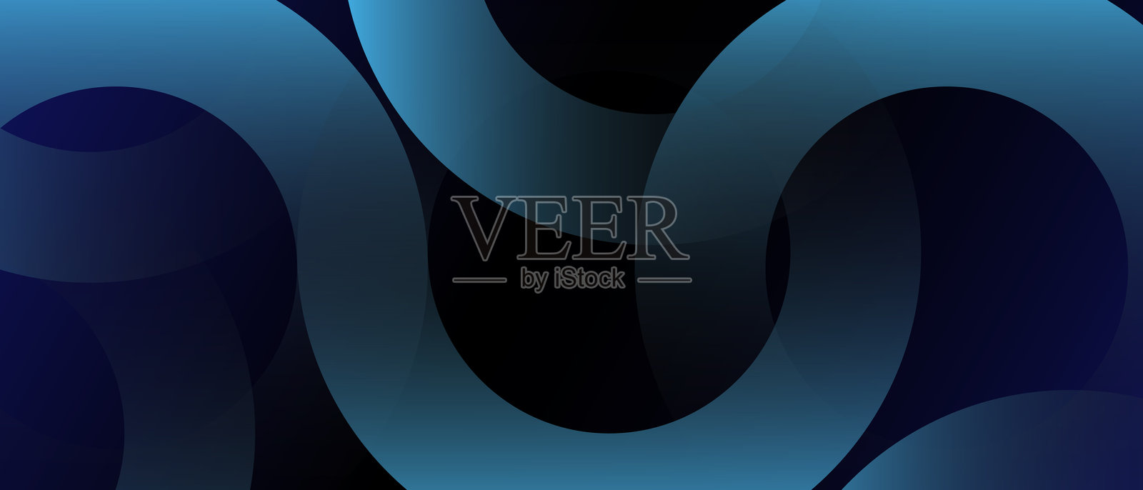 抽象的蓝色几何线条在深蓝色的背景。现代蓝色圆线图案插画图片素材