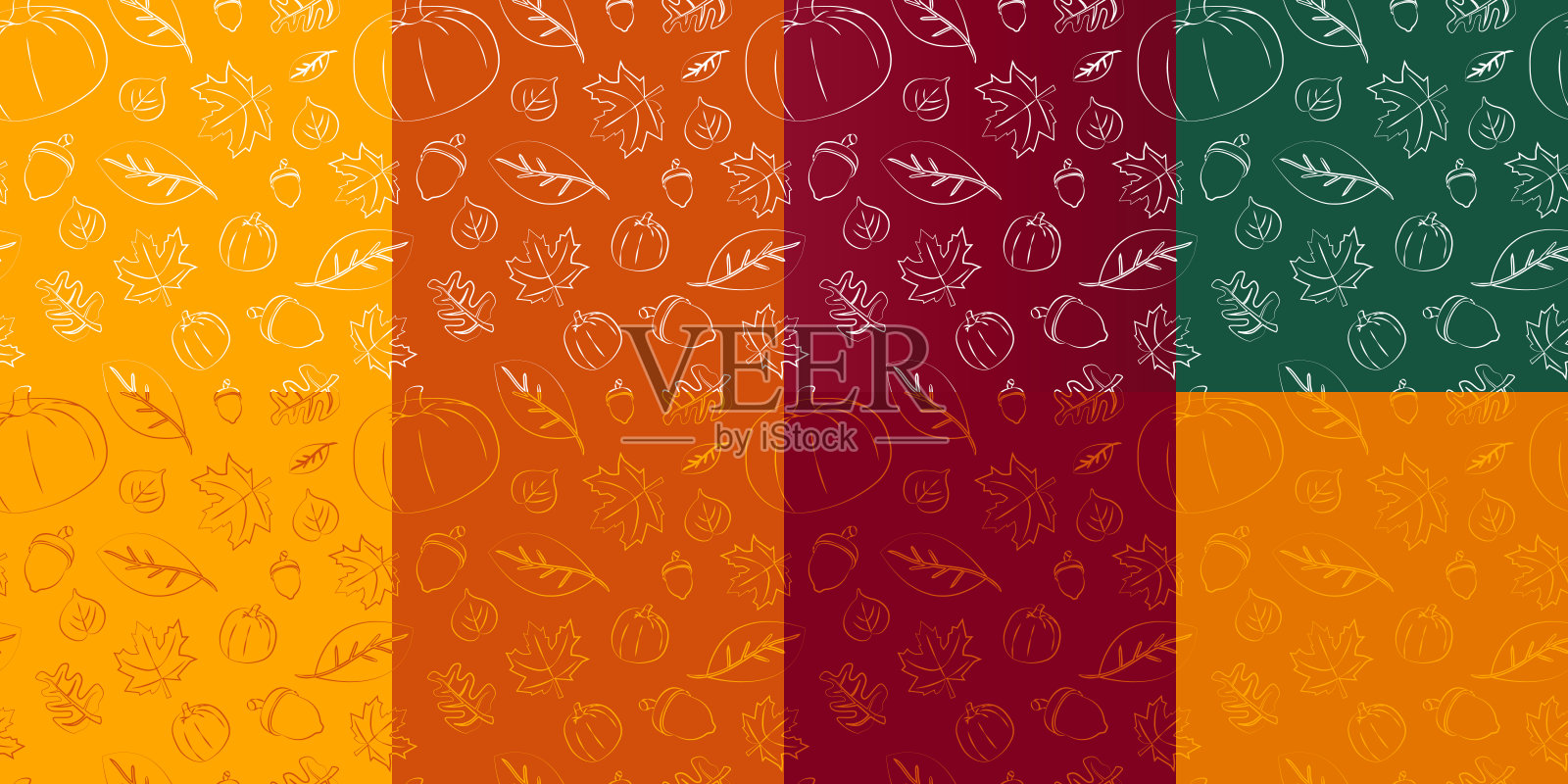 手绘秋季主题无缝图案集。矢量插图。插画图片素材