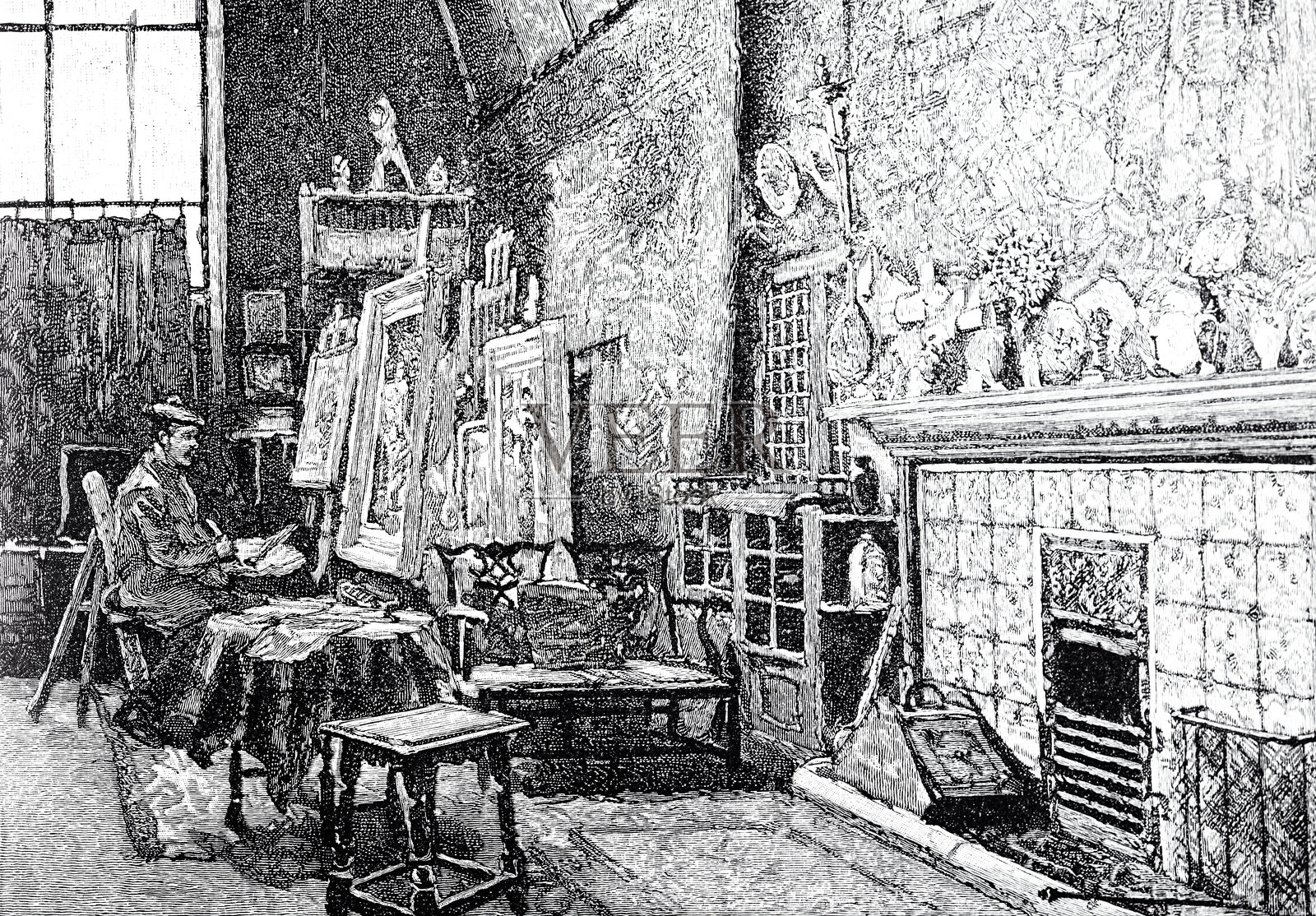 英国画家乔治·亨利·鲍顿的画室插画图片素材