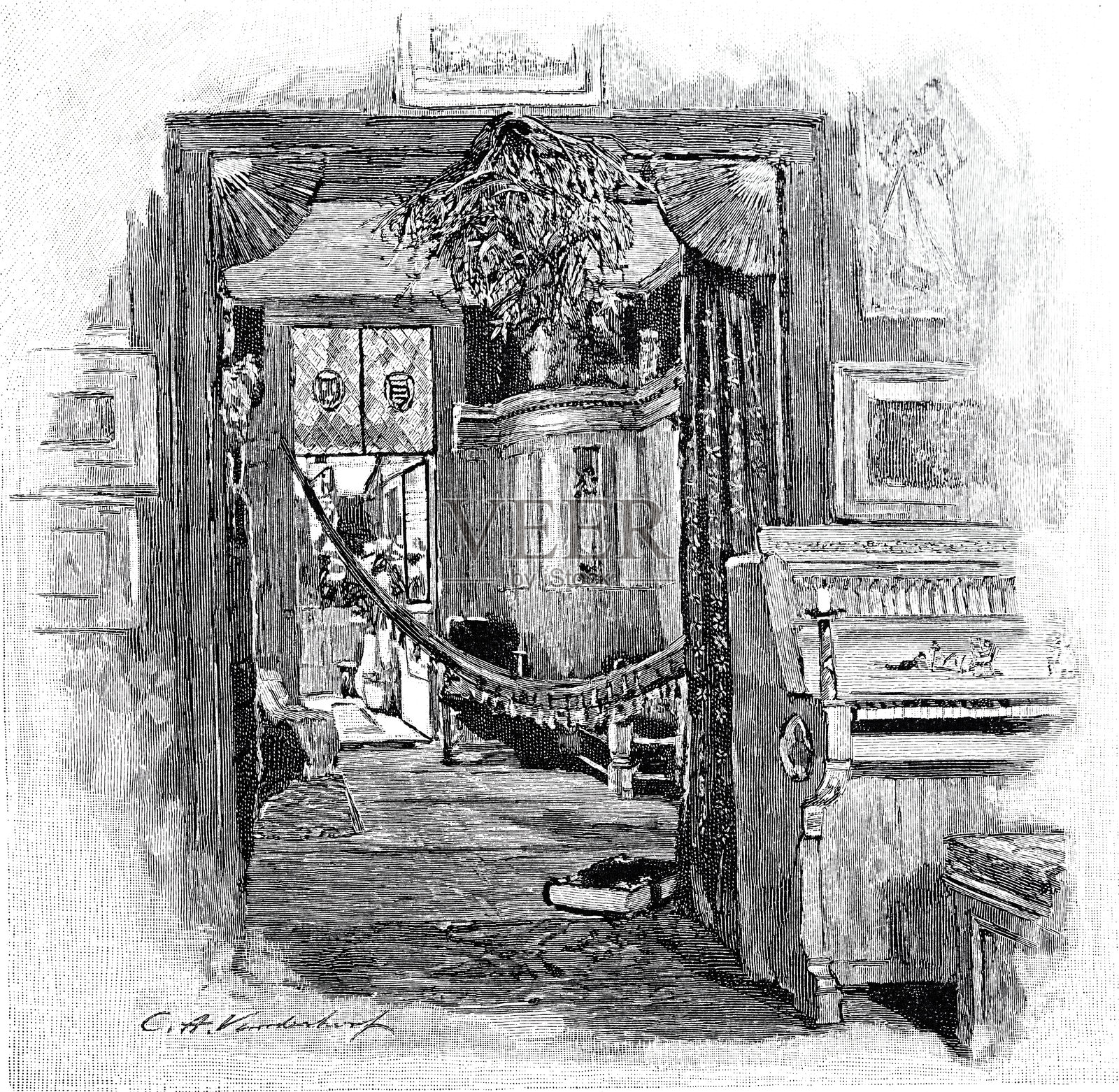 英国画家安娜·阿尔玛-塔德马的工作室插画图片素材