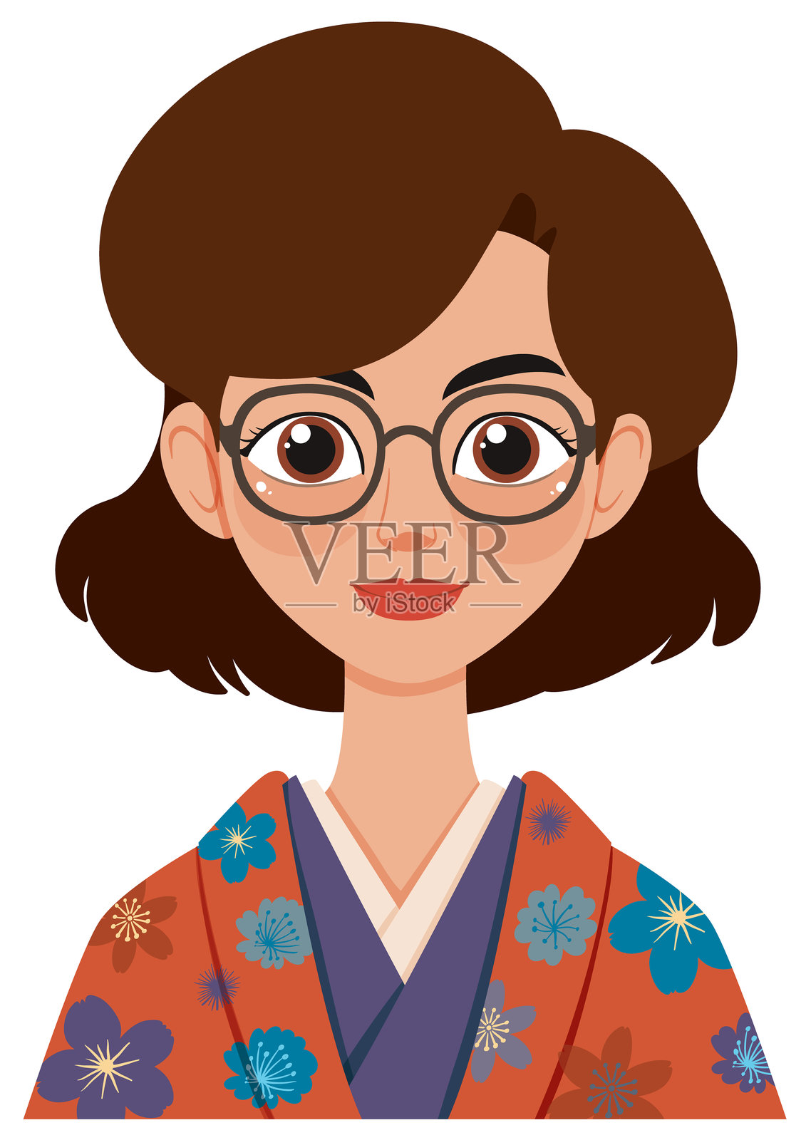 插图的女人戴着眼镜和和服插画图片素材