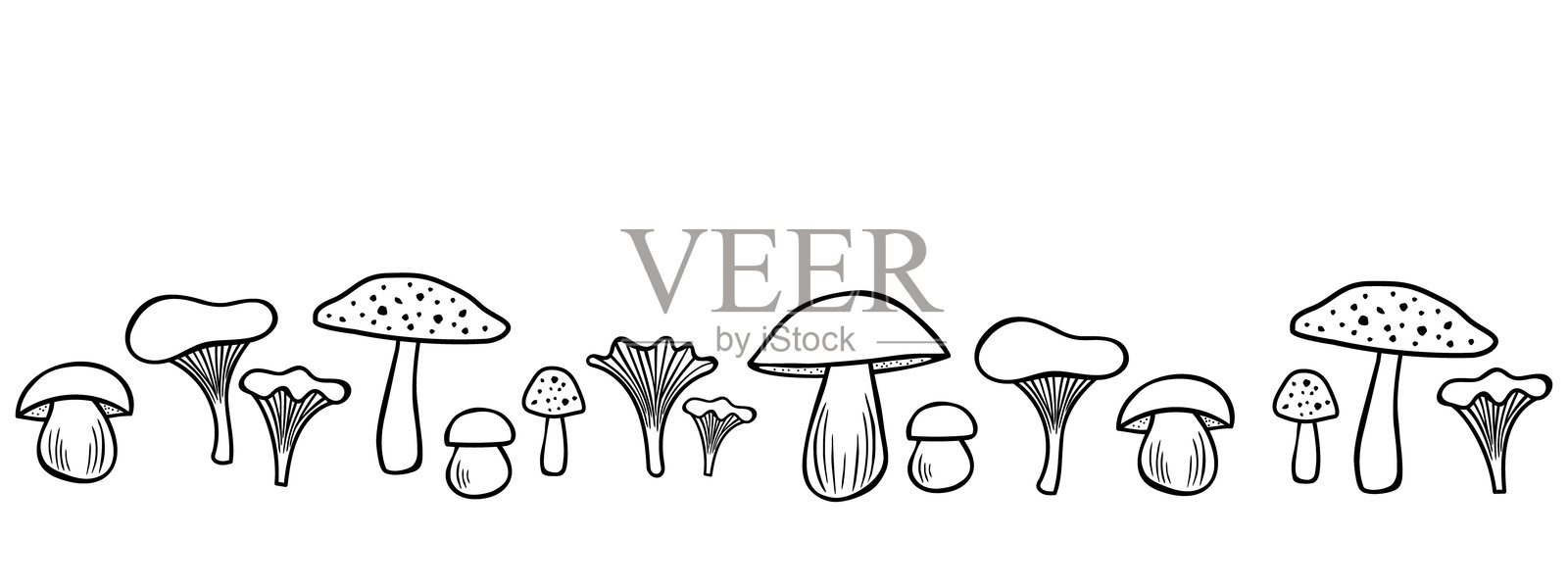 蘑菇线艺术边界,矢量插图。插画图片素材